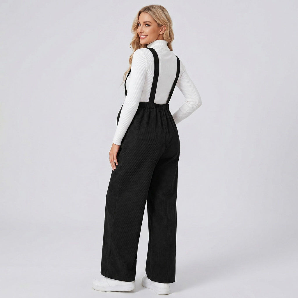 Anna-Kaci Women's Maternity Corduroy Overall Jumpsuit with Adjustable Straps and Wide Leg Fit