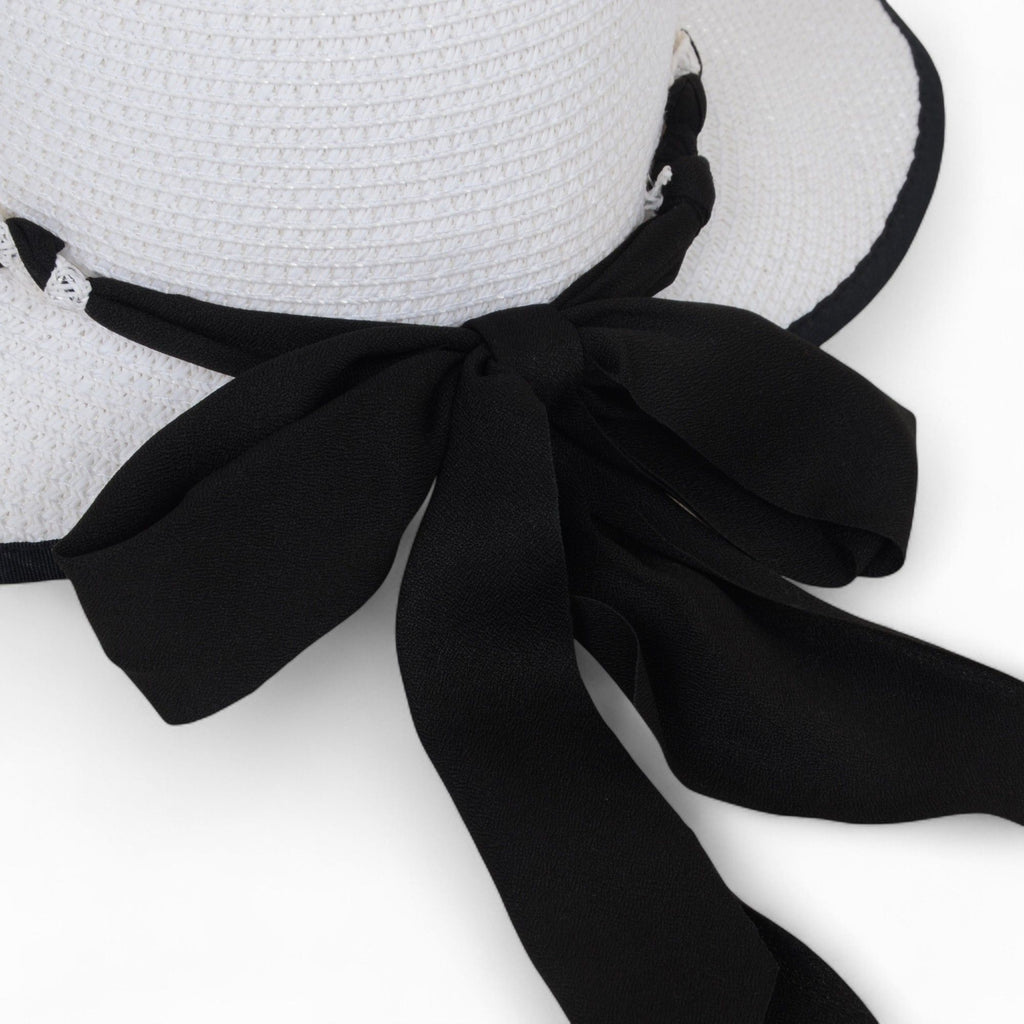 Anna-Kaci Women's Wide Brim Straw Hat with Braided Band and Contrast Bow Detail