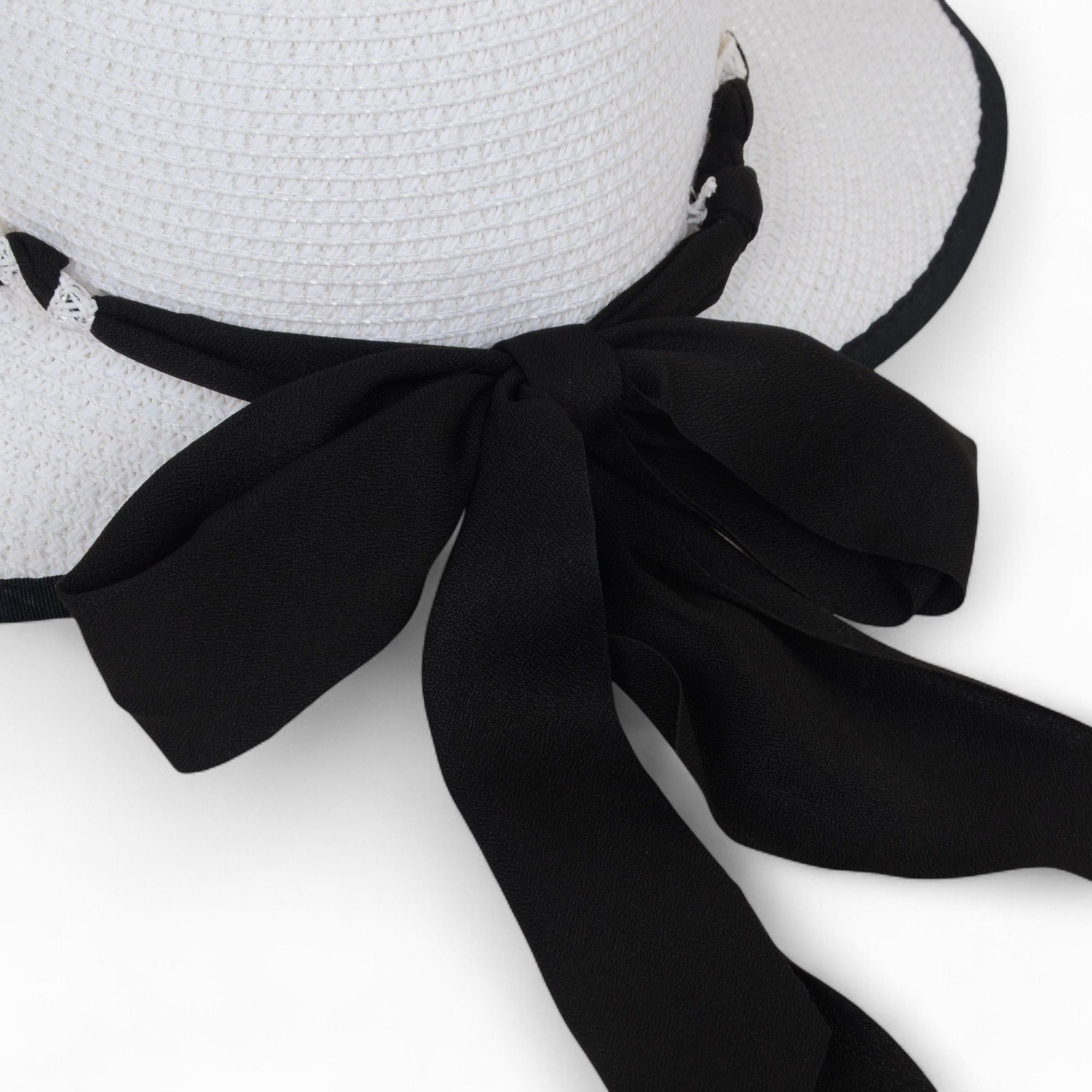 Anna-Kaci Women's Wide Brim Straw Hat with Braided Band and Contrast Bow Detail
