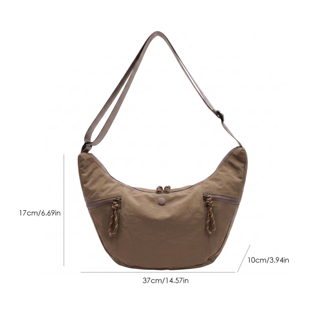 Lightweight Multi Pocket Crescent Crossbody Bag with Adjustable Strap