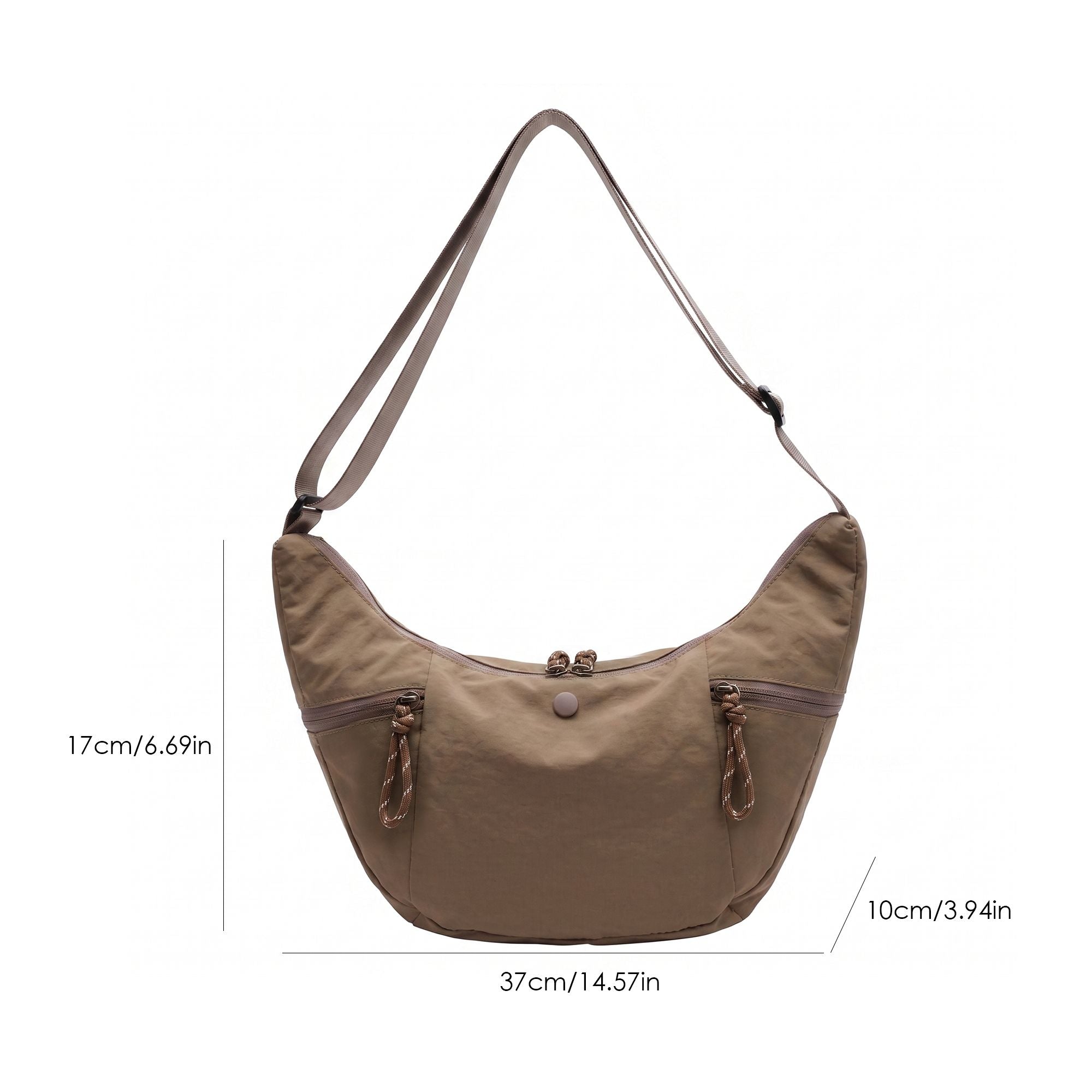 Lightweight Multi Pocket Crescent Crossbody Bag with Adjustable Strap