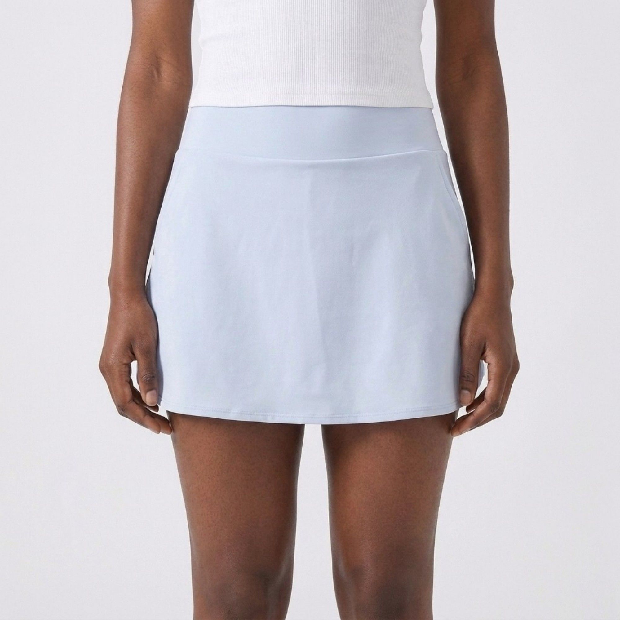 Anna-Kaci Active Women's High Waist Athletic Skort with Wide Waistband Curved Hem Smooth Stretch Knit and Built In Shorts