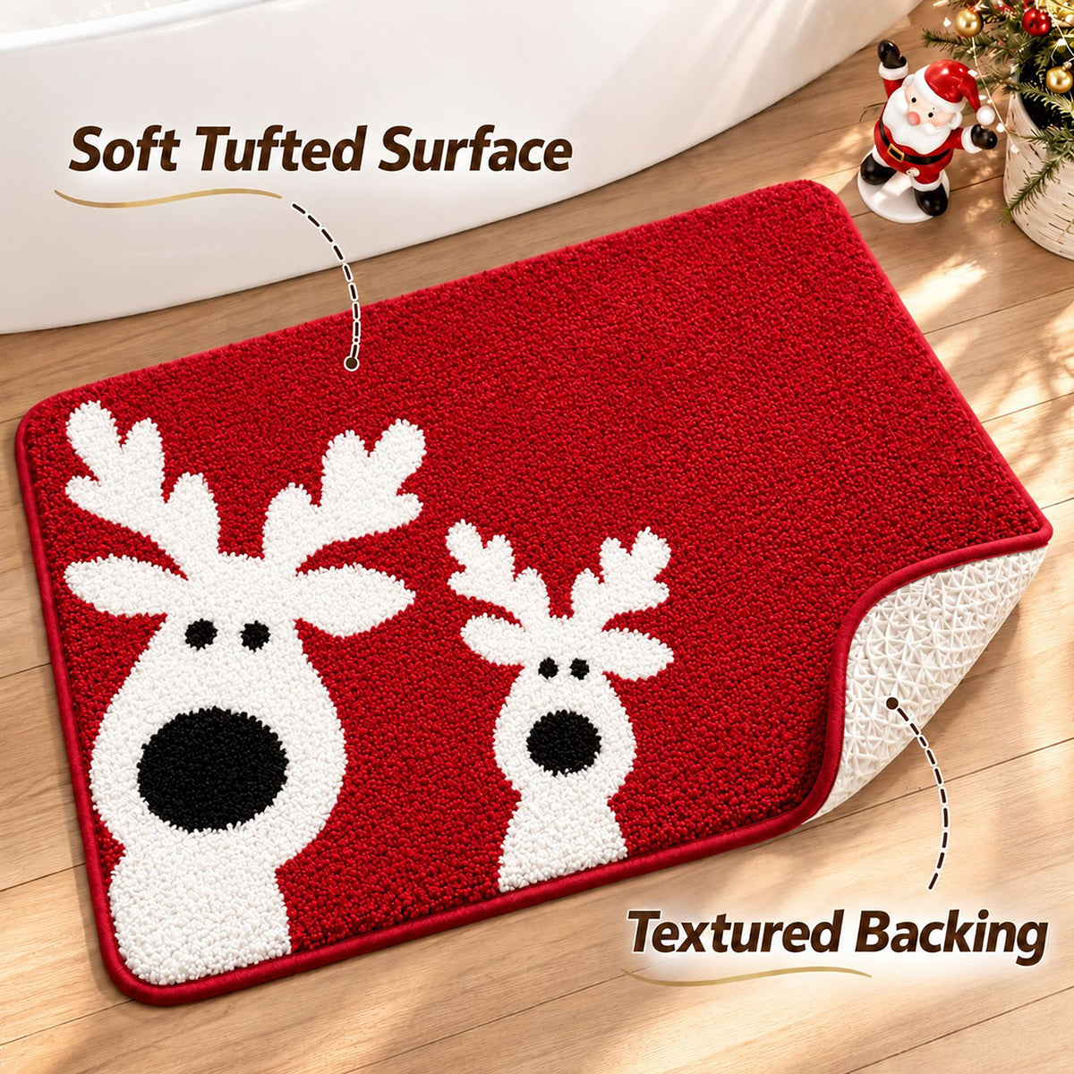 Christmas Pattern Tufted Bath Rug with Nonslip Backing 15.7 x 23.6 in