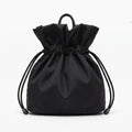 Drawstring Bucket Bag with Double Top Handles and Ruched Opening 11x9x4.5in