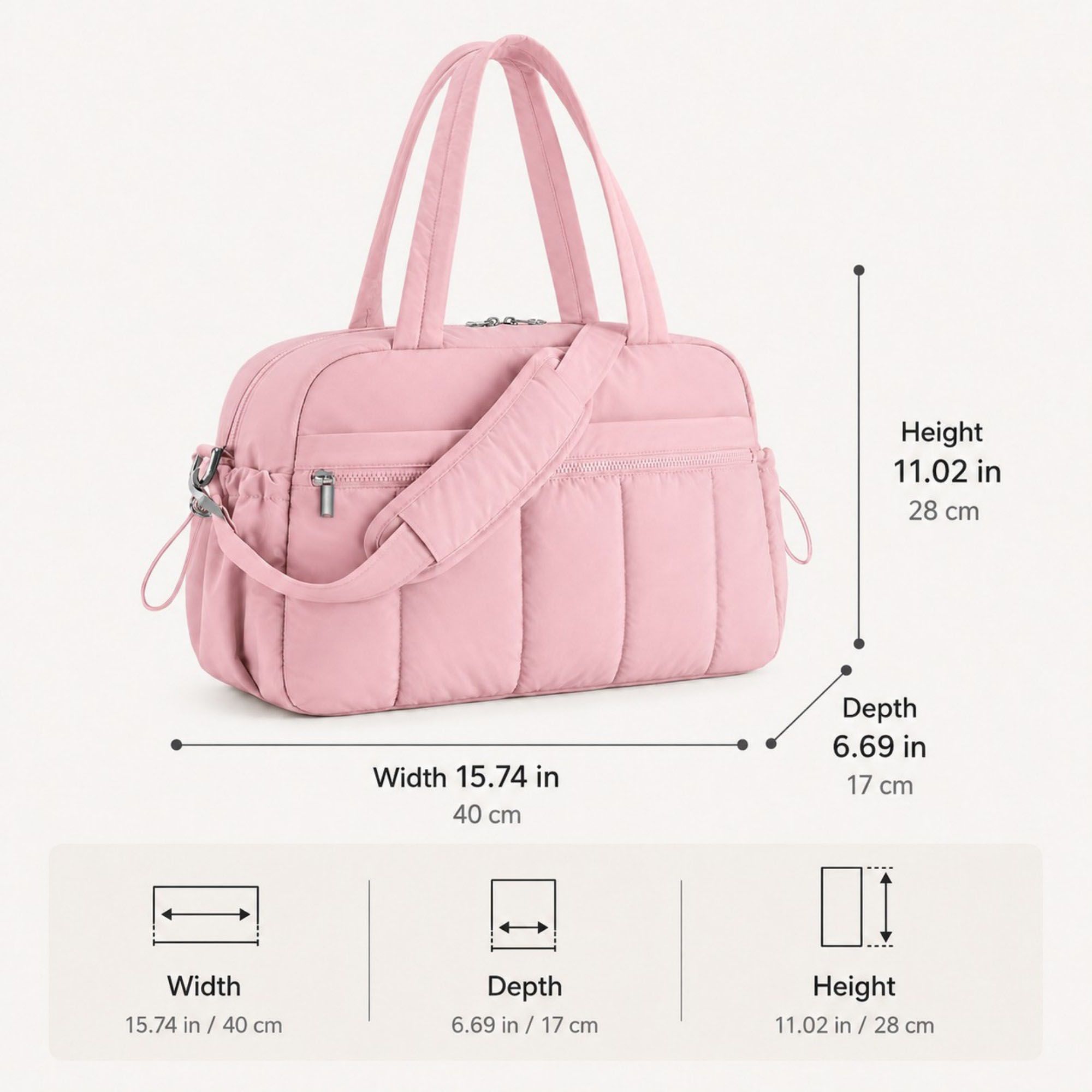 Nylon Travel Tote Gym Bag with Pockets and Shoulder Handles