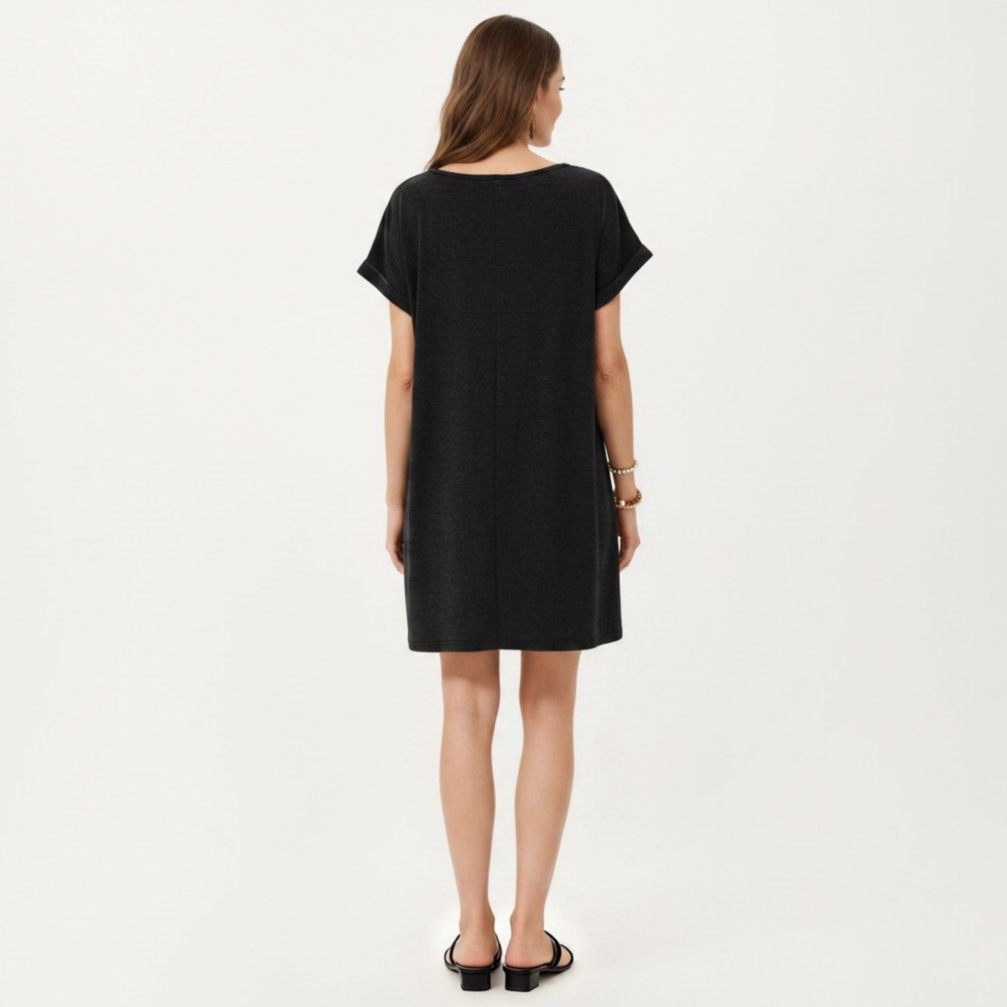 Anna-Kaci Women's Short Sleeve Shift Dress with Split V Neck Embroidered Detail Relaxed Fit Casual Tunic Dress