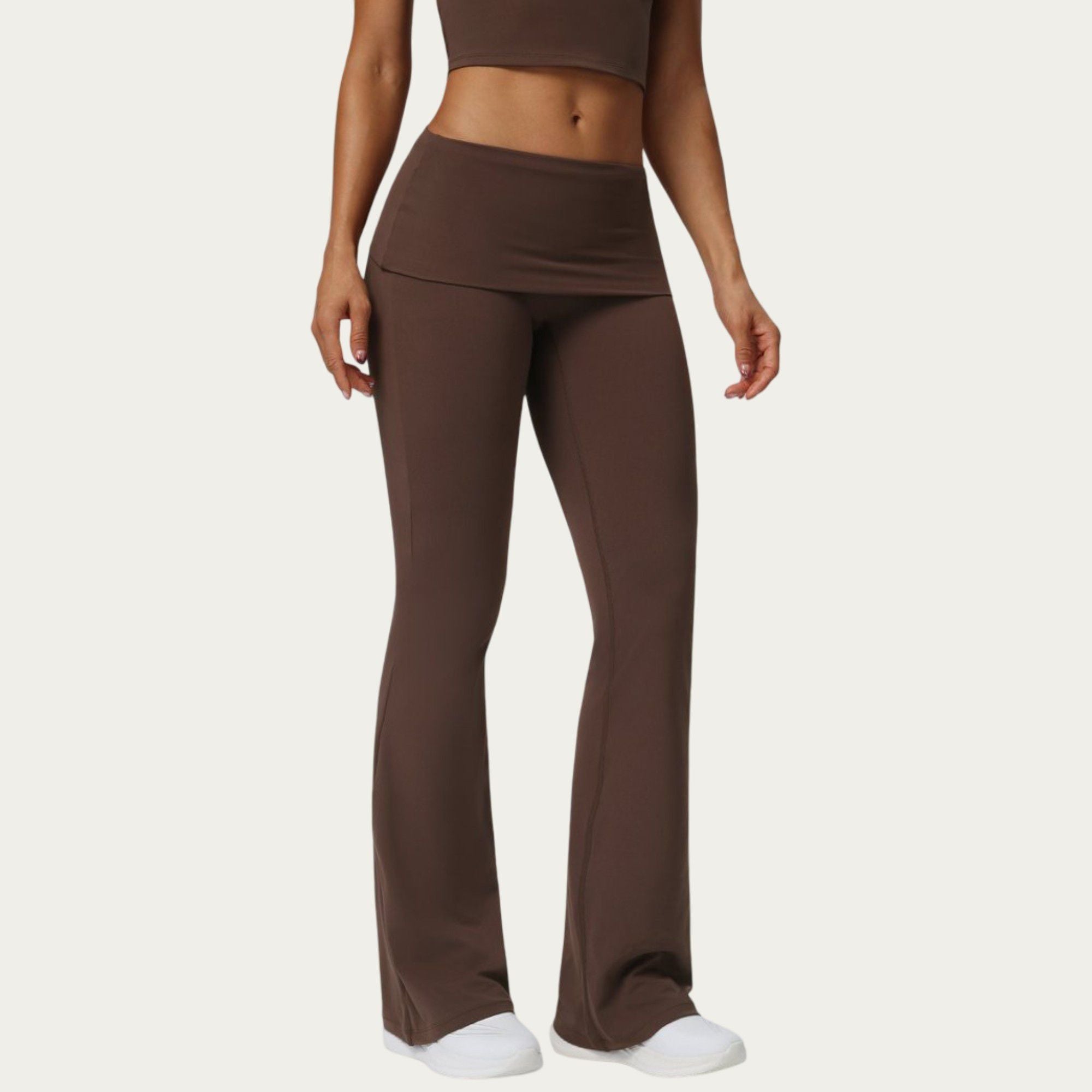 Anna-Kaci Active Women's Foldover Waist Flare Leggings with Smooth Stretch Knit Fabric