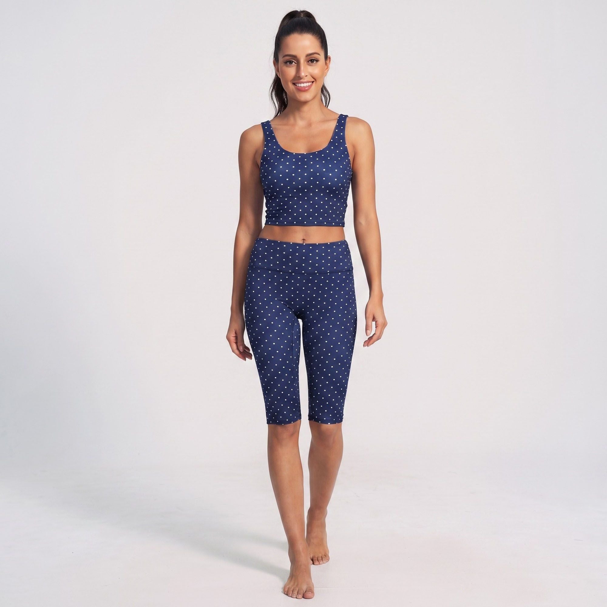 Polka Dot Foldover Waist Capri Leggings Fitted Cropped Yoga Pants for Dance Gym Workouts