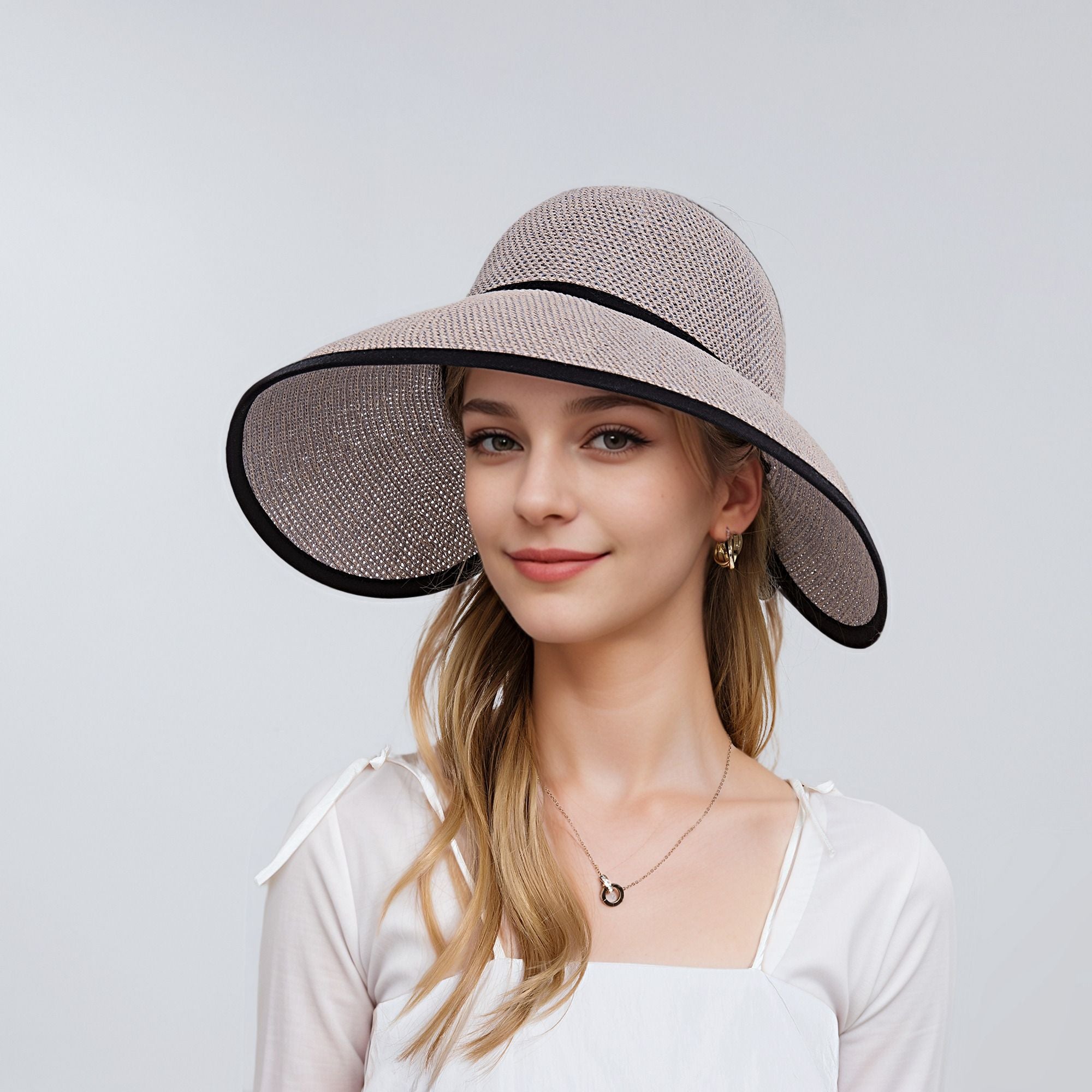Anna-Kaci Womens Roll Up Straw Sun Visor Wide Brim Bow Detail Adjustable UV Protection Packable Summer Hat