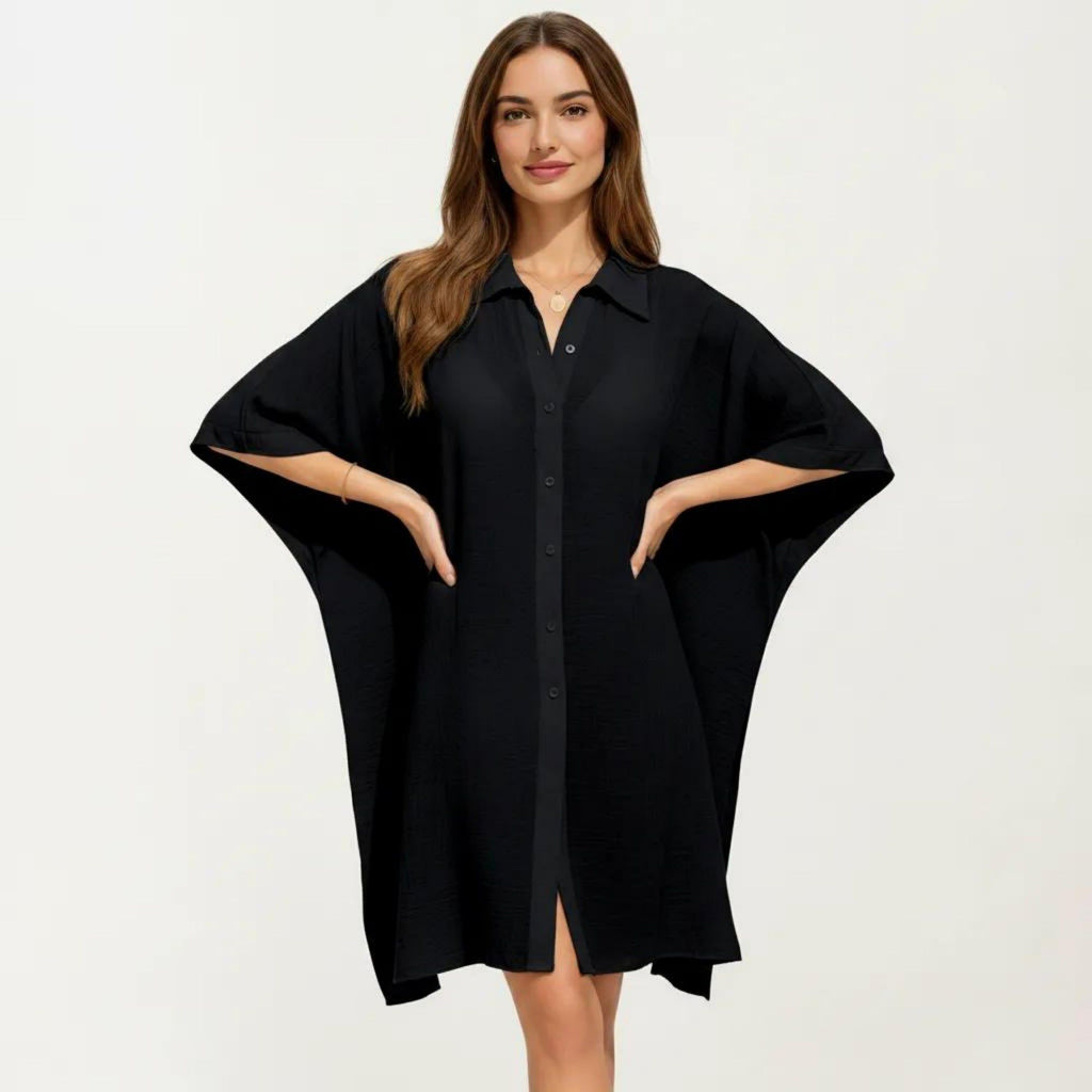 Anna-Kaci Women's Button Front Swim Cover Up Shirt Dress Loose Lightweight Beach Kaftan