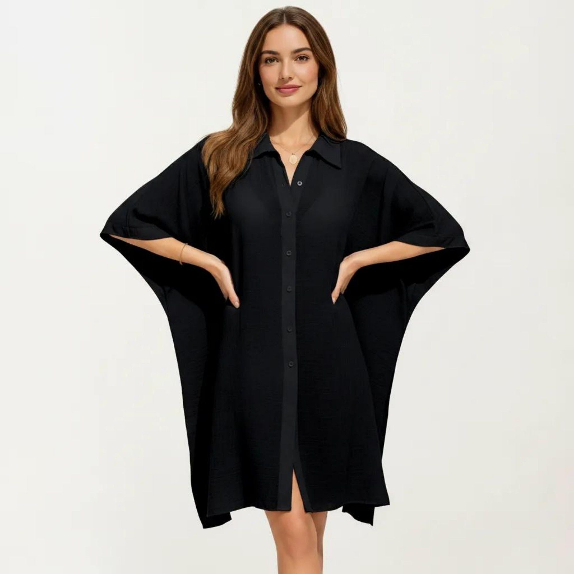 Anna-Kaci Women's Button Front Swim Cover Up Shirt Dress Loose Lightweight Beach Kaftan