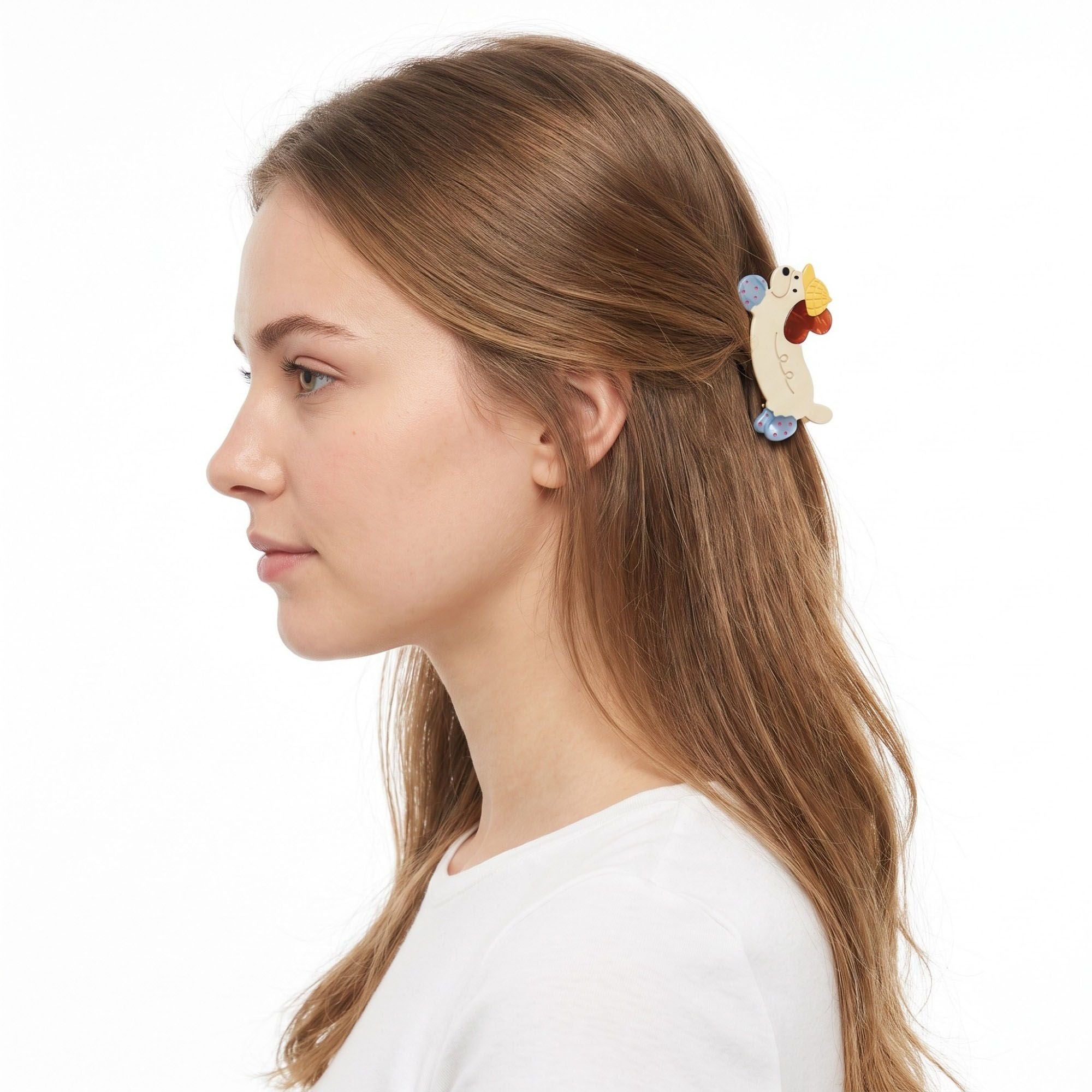3pc Dachshund Dog Hair Clip Set Colorful Acetate Barrettes