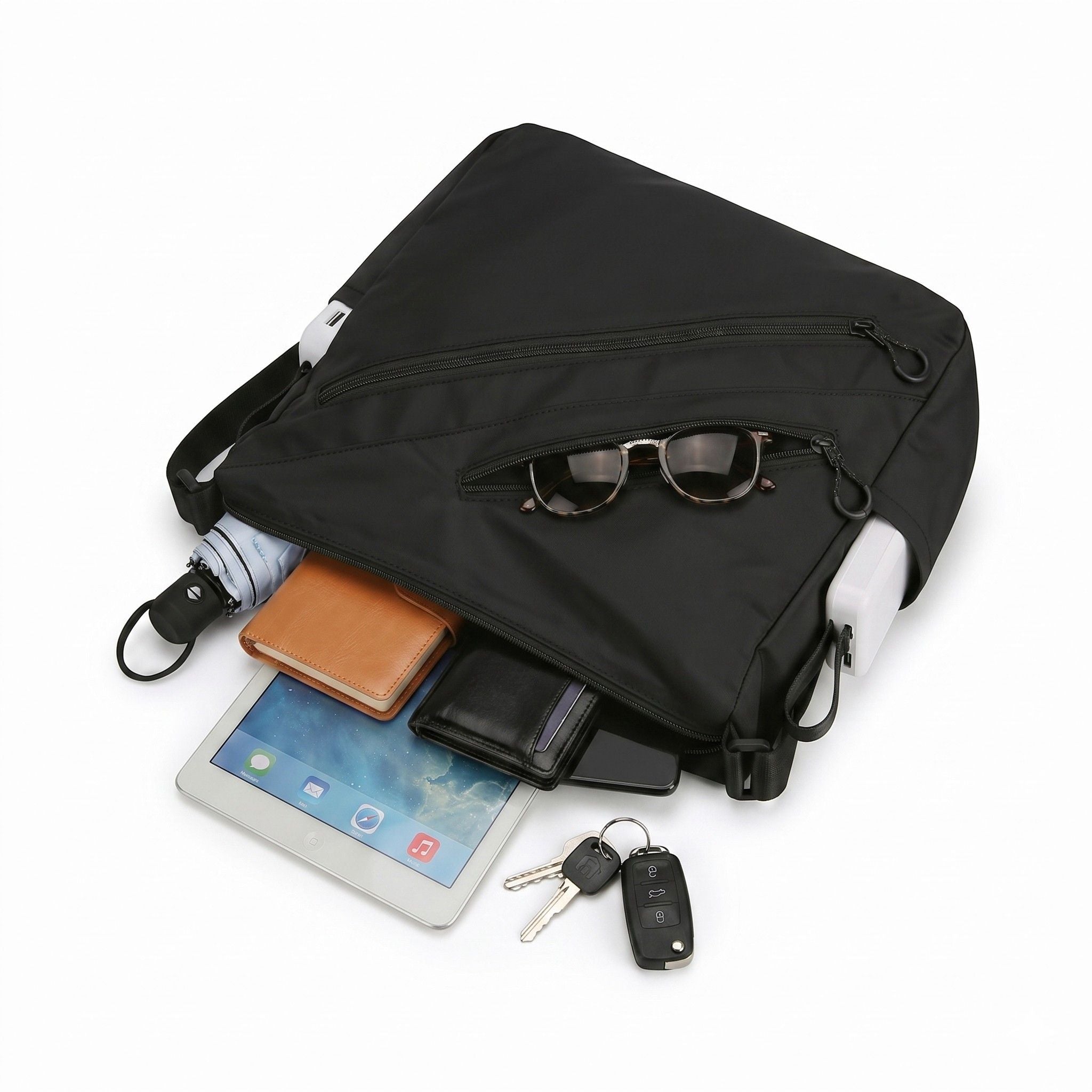 Large Nylon Crossbody Messenger Bag Adjustable Strap Multi Pocket Everyday Shoulder Bag