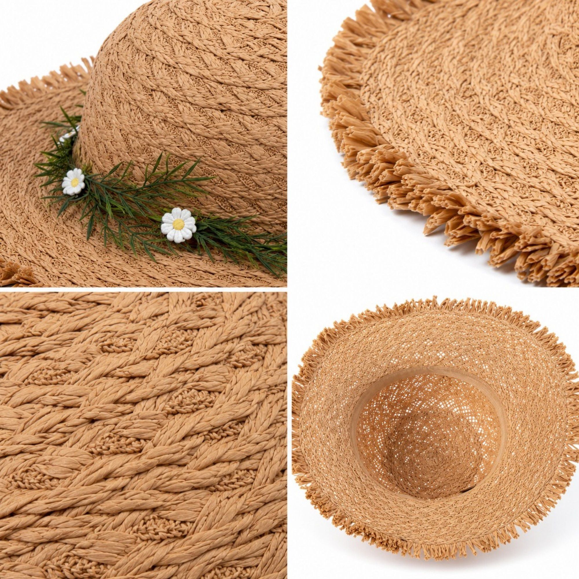 Summer Sun Hat for Women - Straw Beach Hat with Floral Embellishment
