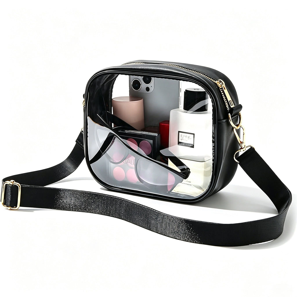 Clear Crossbody Bag with Front Zipper Pocket, Structured Trim and Adjustable Removable Shoulder Strap