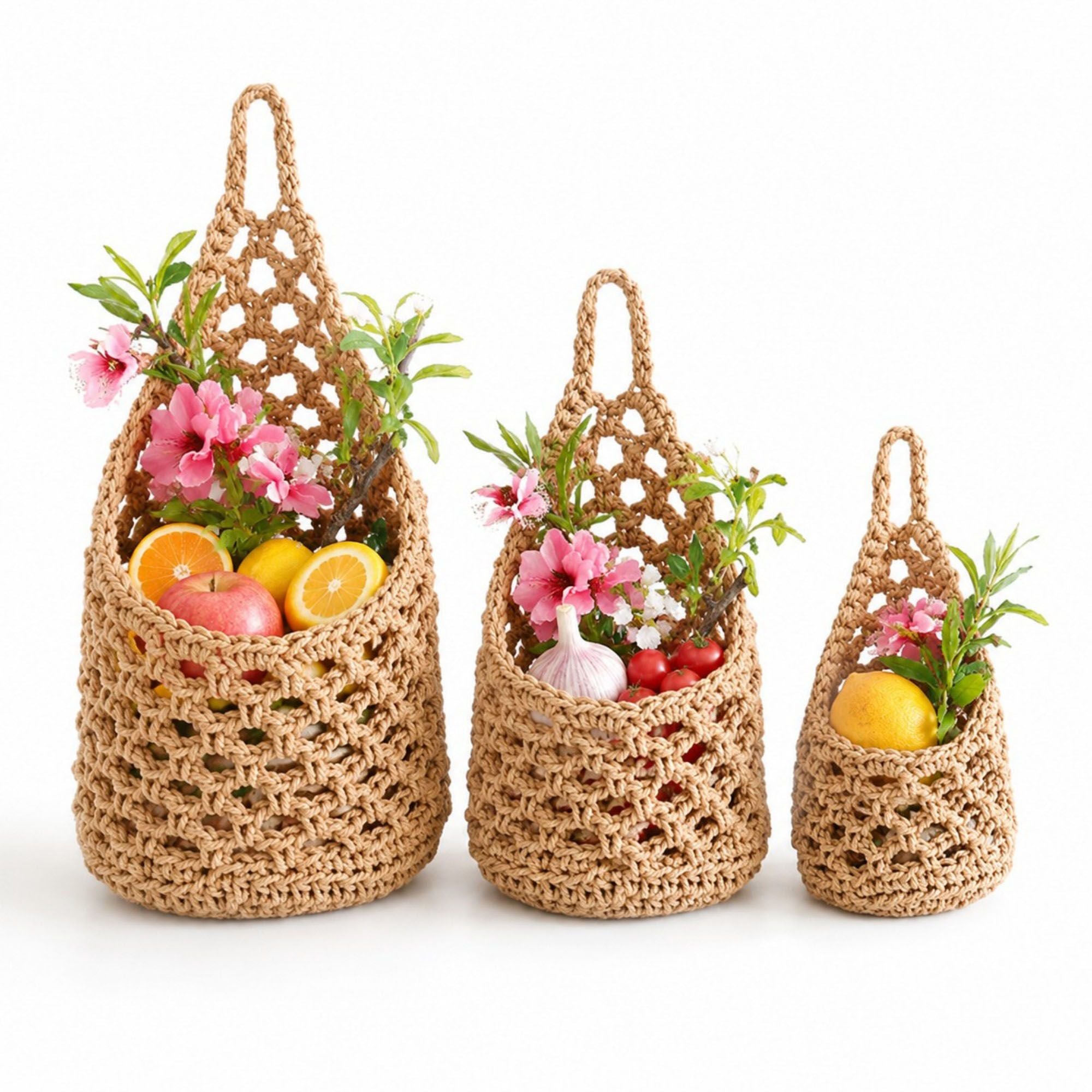 Juego de cestas colgantes tejidas para frutas, verduras y almacenamiento en pared