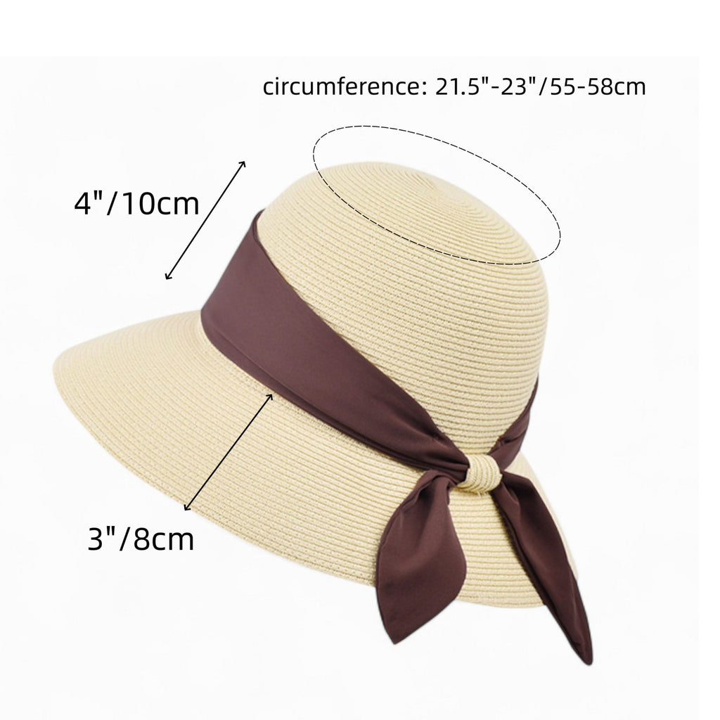 Anna-Kaci Women's Woven Floppy Sun Hat with Wide Ribbon Knot Detail and Curved Brim