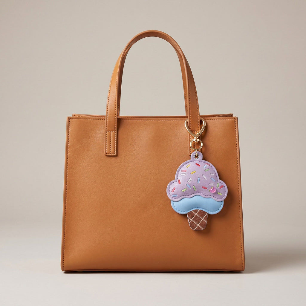 Ice Cream Cone Bag Charm with Colorful Sprinkles and Gold Tone Clip