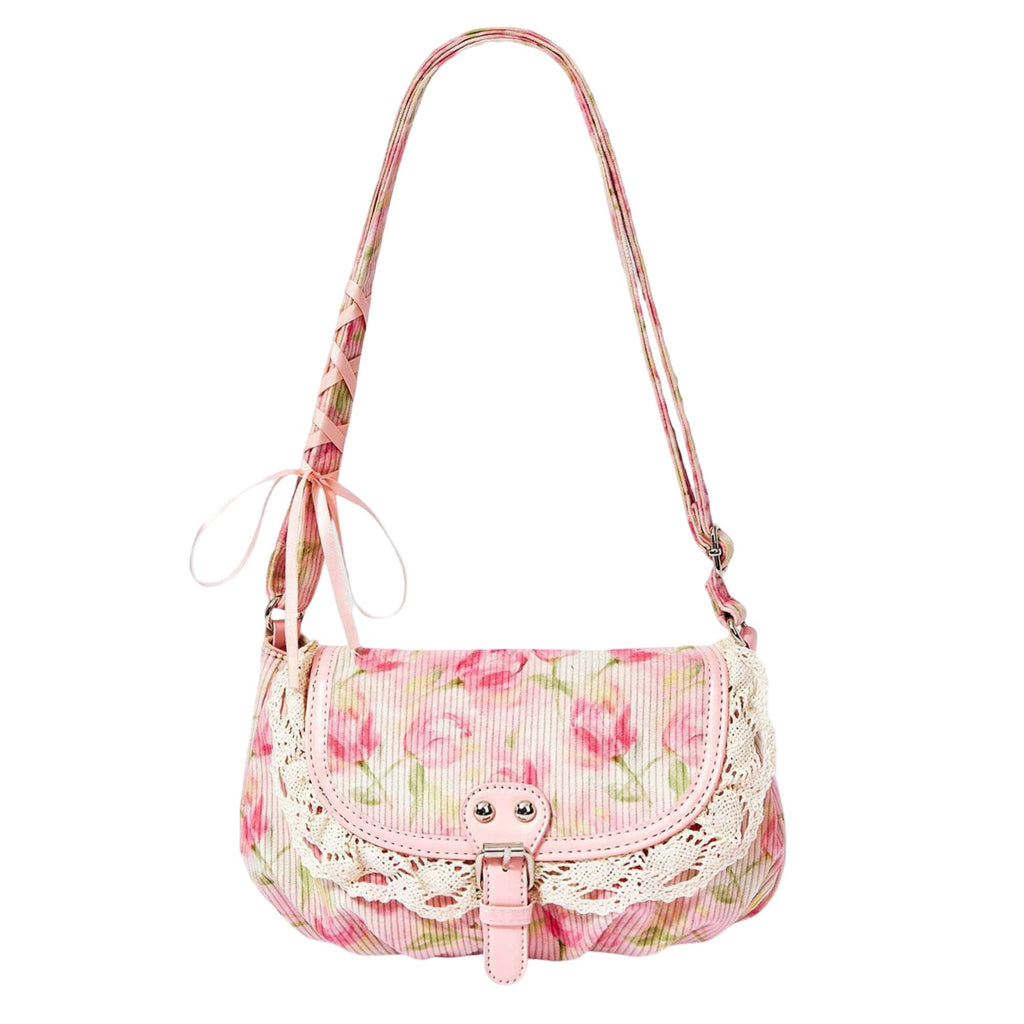 Vintage Lace Crossbody Bag for Women, Adjustable Shoulder Purse with Buckle Flap