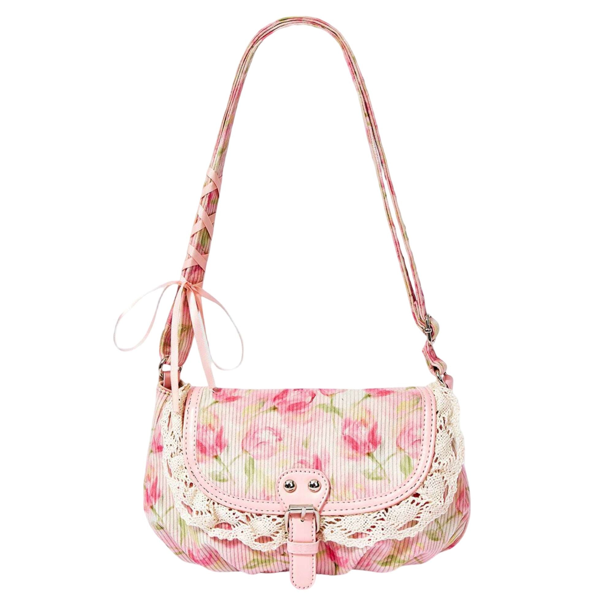 Vintage Lace Crossbody Bag for Women, Adjustable Shoulder Purse with Buckle Flap