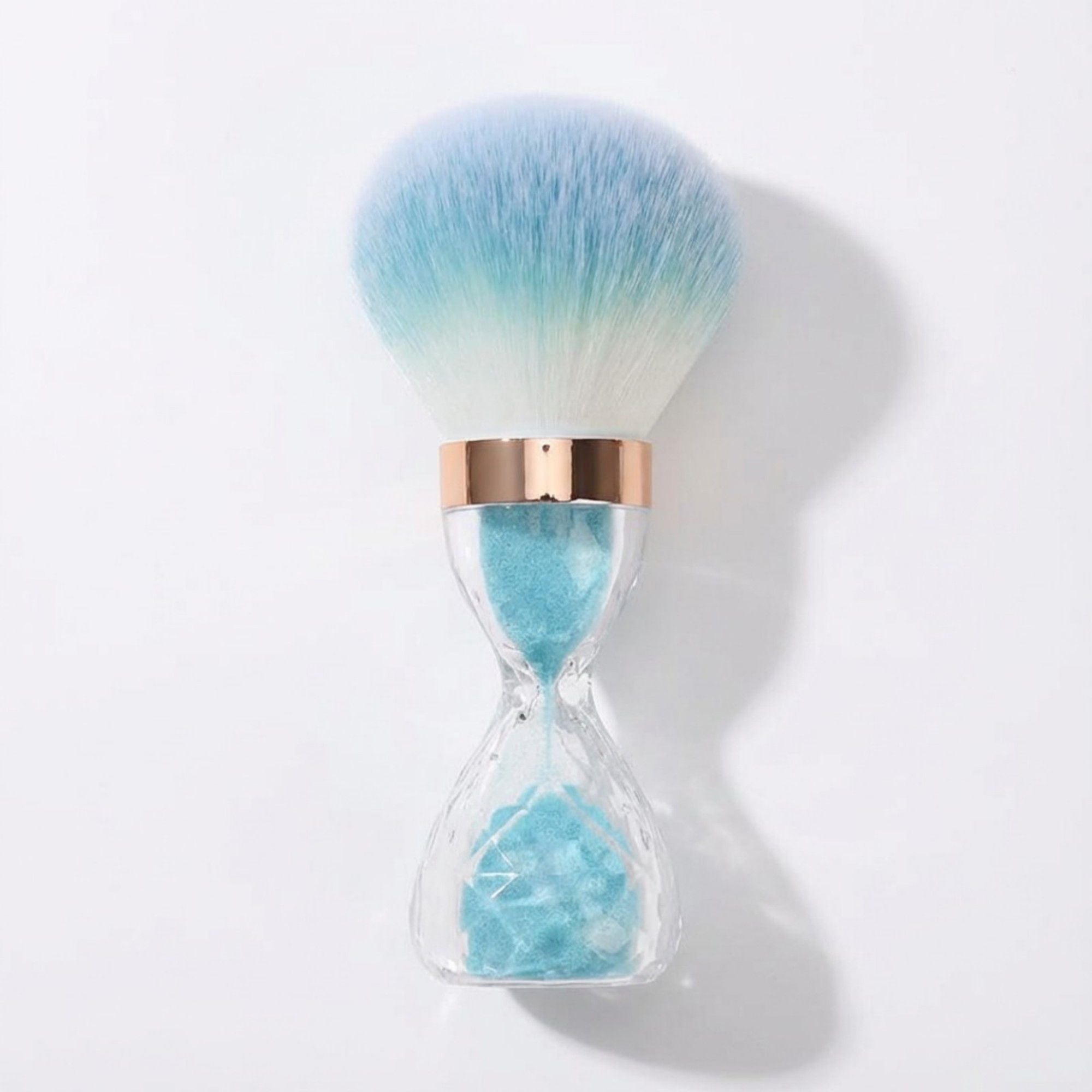 Hourglass Handle Face Powder Brush with Soft Synthetic Bristles and Decorative Clear Base