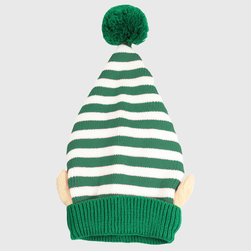 Anna-Kaci Women's Christmas Elf Striped Knit Hat Striped Beanie with Pom-Pom & Elf Ears for Holiday Parties & Festive Decor