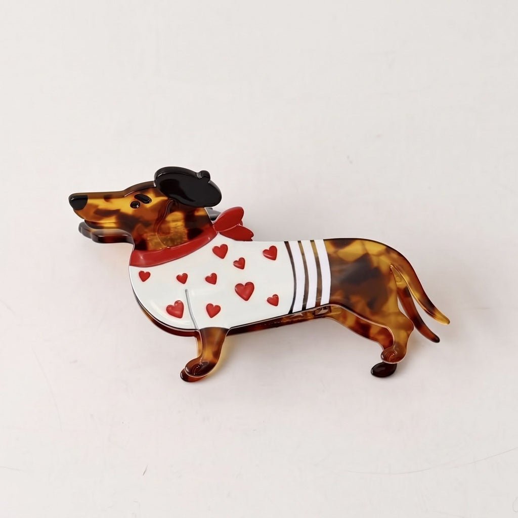 3pc Dachshund Dog Hair Clip Set Tortoiseshell Puppy Barrettes