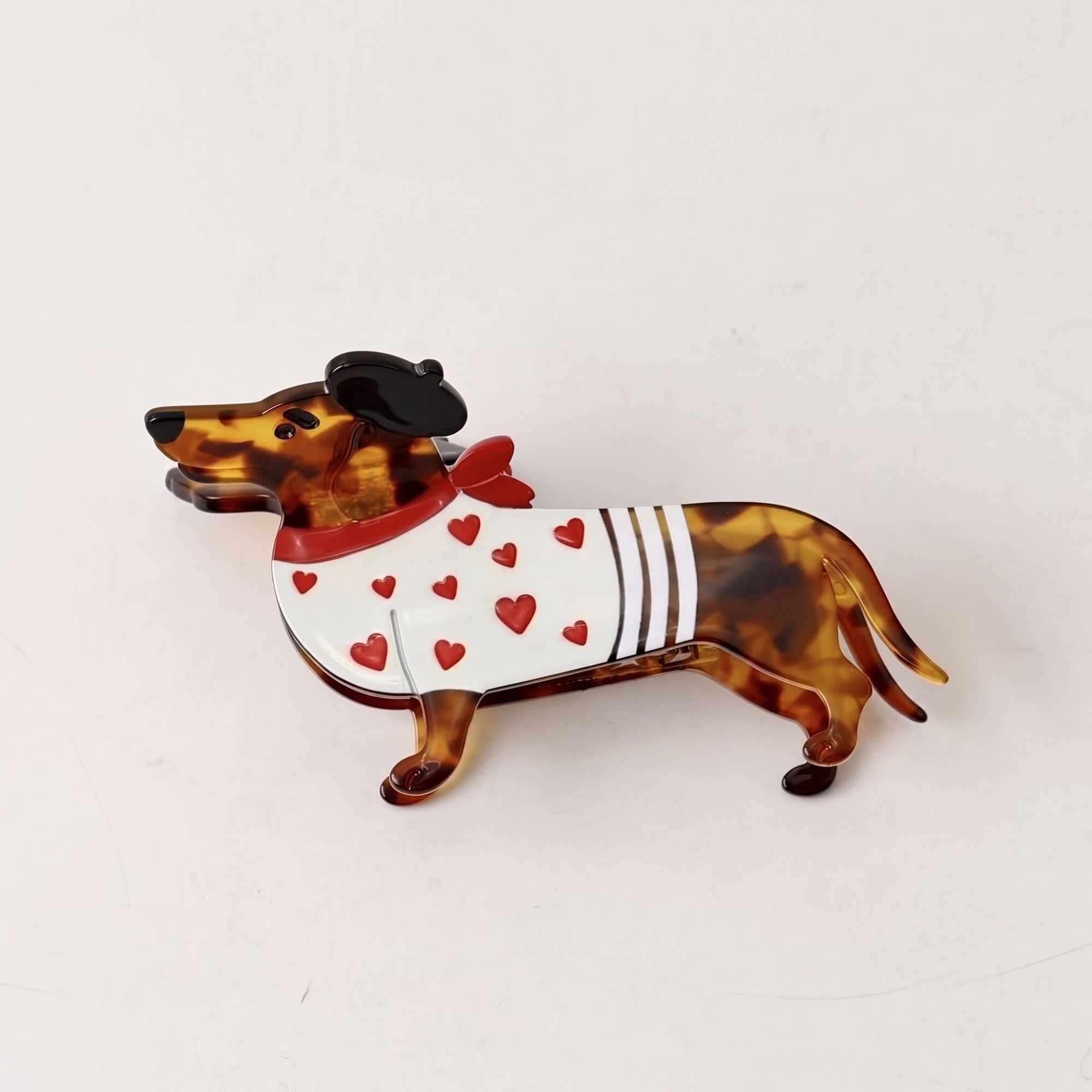 3pc Dachshund Dog Hair Clip Set Tortoiseshell Puppy Barrettes