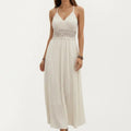Anna-Kaci Women's Sleeveless Maxi Dress with Lace Waist Detail Adjustable Straps Flowy Long Skirt Design