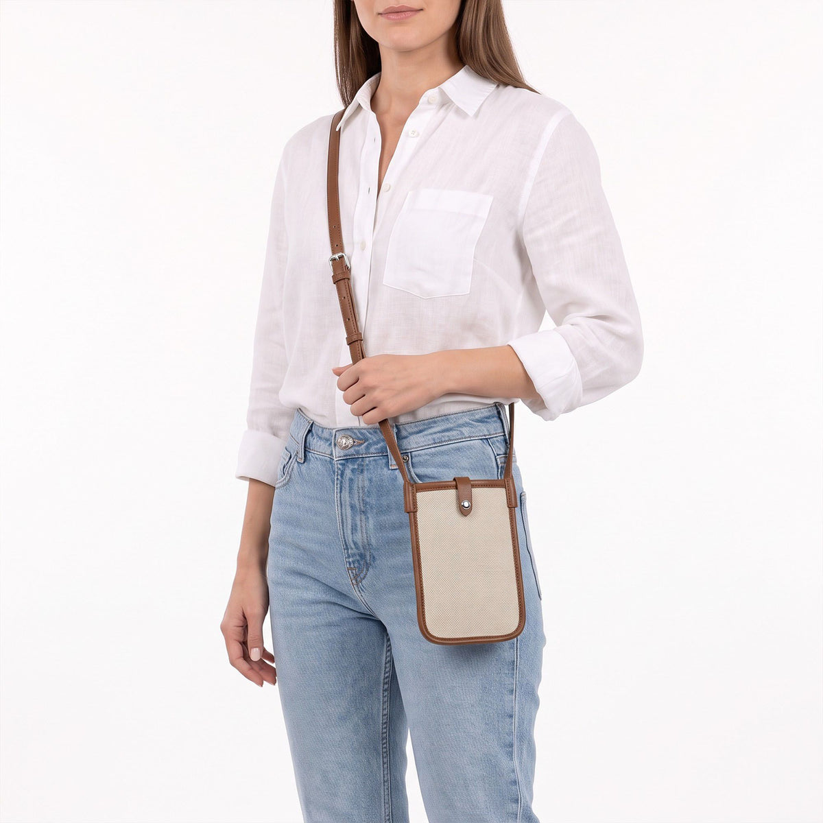 Mini Crossbody Phone Bag with Adjustable Strap and Snap Closure