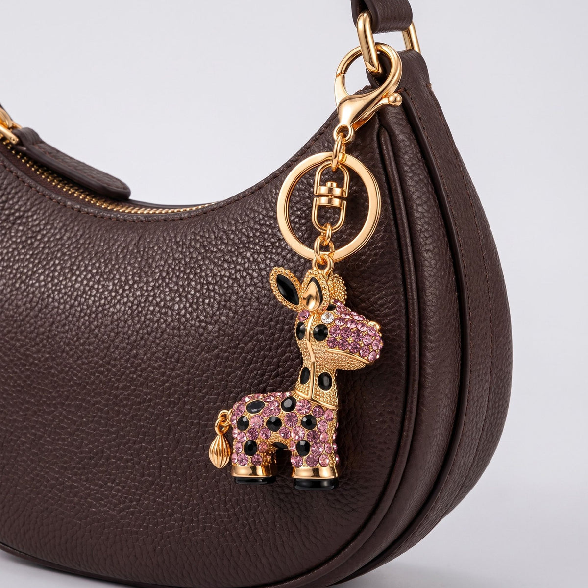 Giraffe Rhinestone Keychain Bag Charm with Lobster Clasp and Key Ring