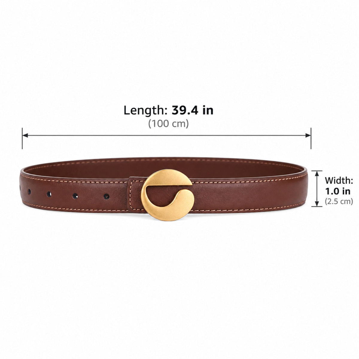 Genuine Cowhide Leather Belt with Round Gold Tone Buckle 39.4in