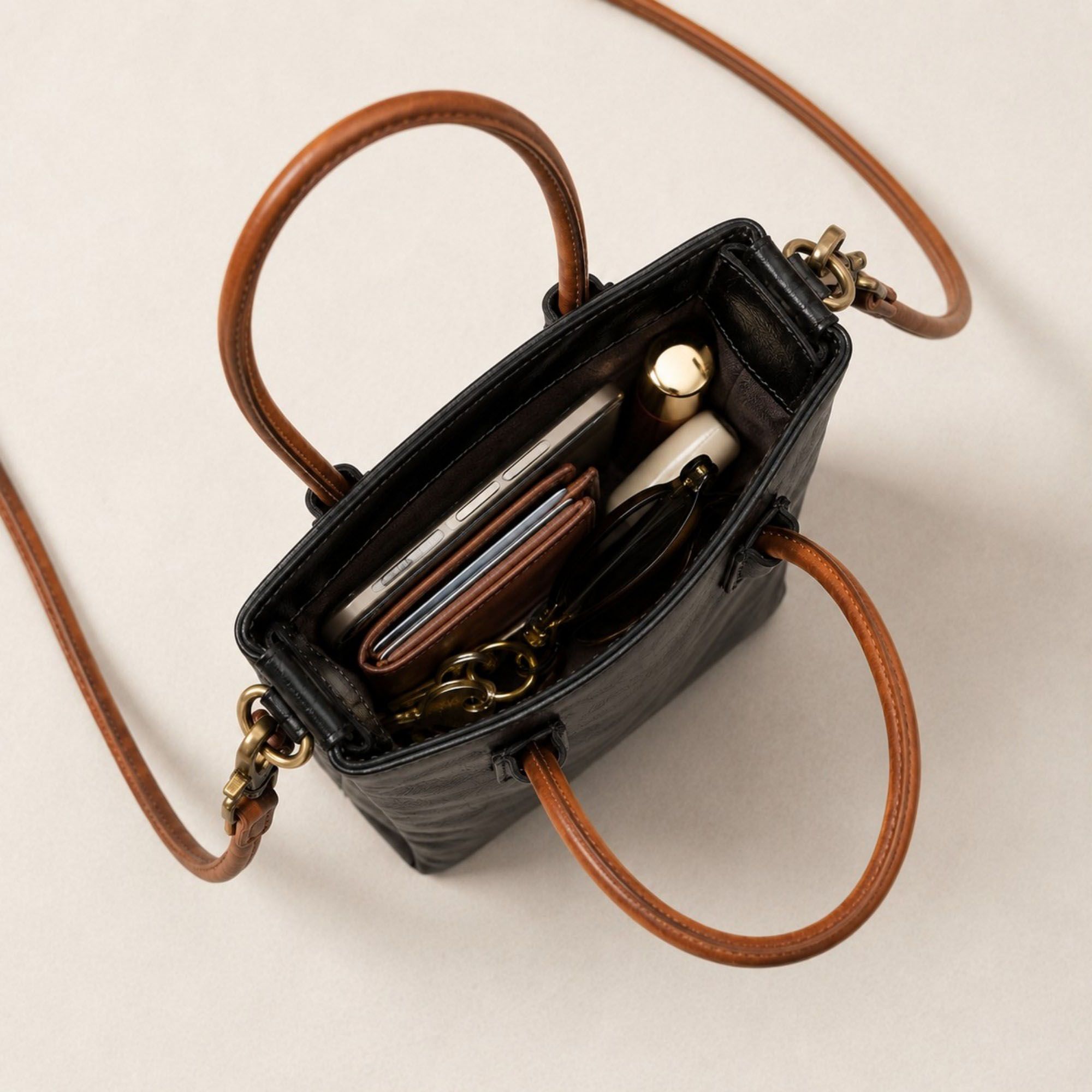Mini Tote Bag with Top Handles and Adjustable Crossbody Strap