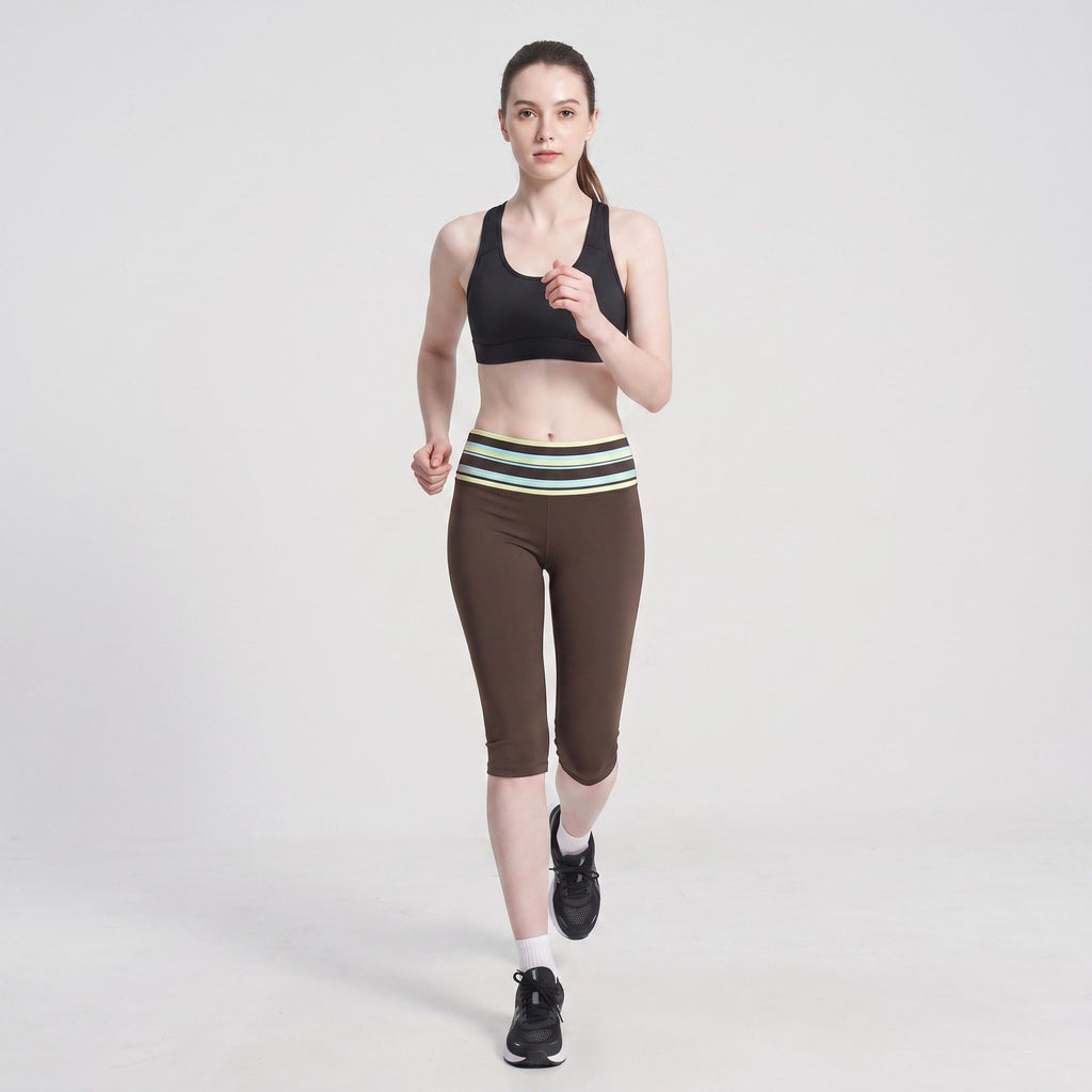 Striped Foldover Waist Capri Leggings Fitted Cropped Yoga Pants for Workouts and Athleisure