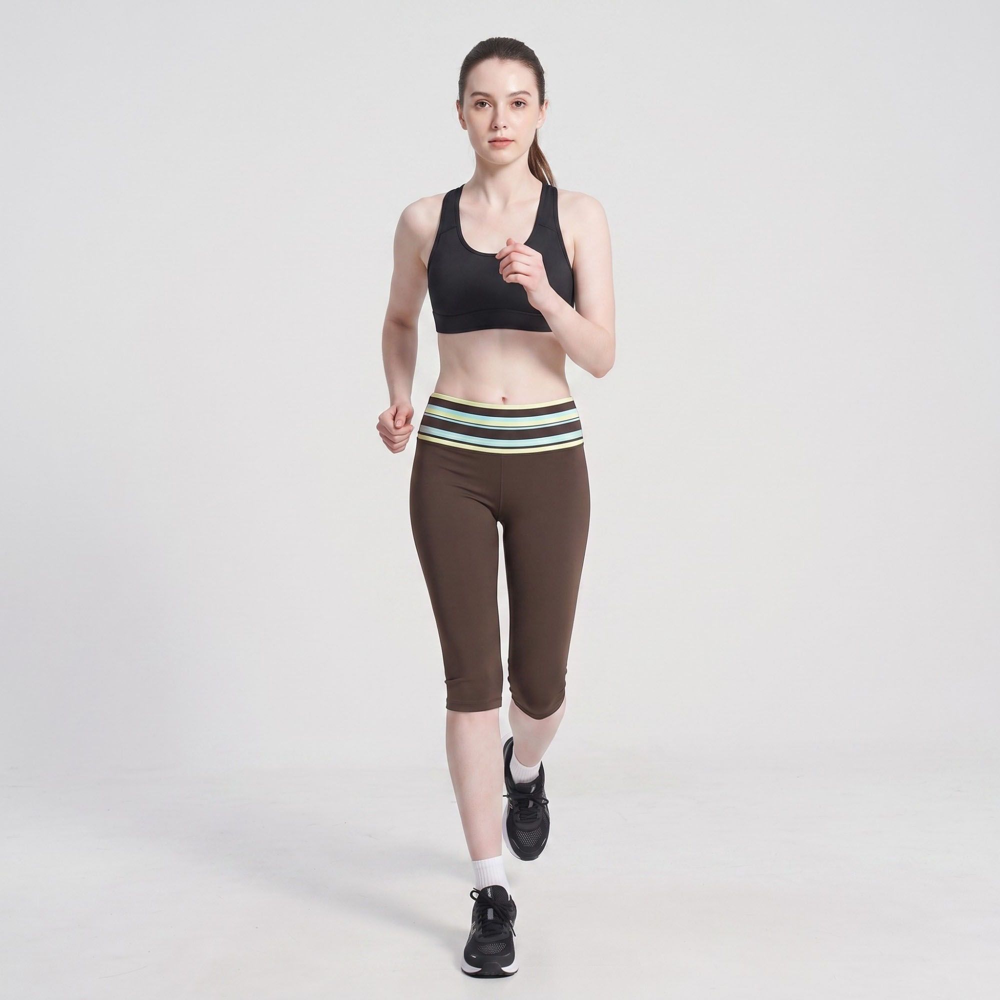 Striped Foldover Waist Capri Leggings Fitted Cropped Yoga Pants for Workouts and Athleisure