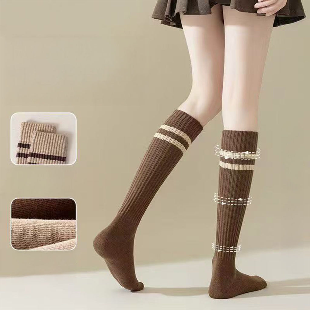 Anna-Kaci Women's 4-Pair Set Ribbed Knee-High Socks with Striped Detail Slim Fit Stretch Design for Casual Outfits