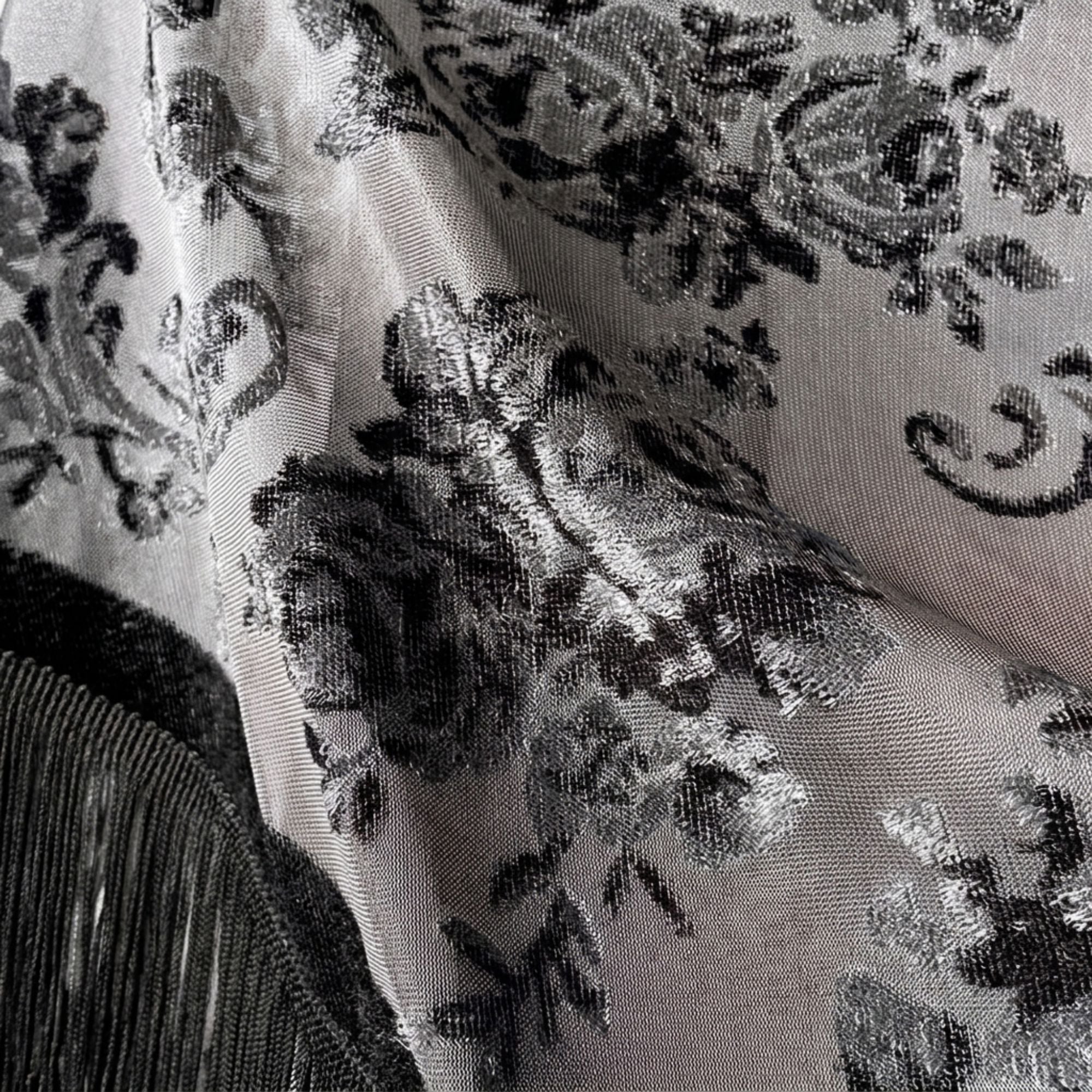 Triangle Shawl Scarf with Floral Jacquard and Fringe Trim