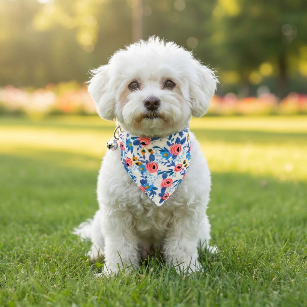 Floral Print Pet Bandana, Soft Cotton Flower Pattern Scarf Collar for Small Medium Dogs Cats