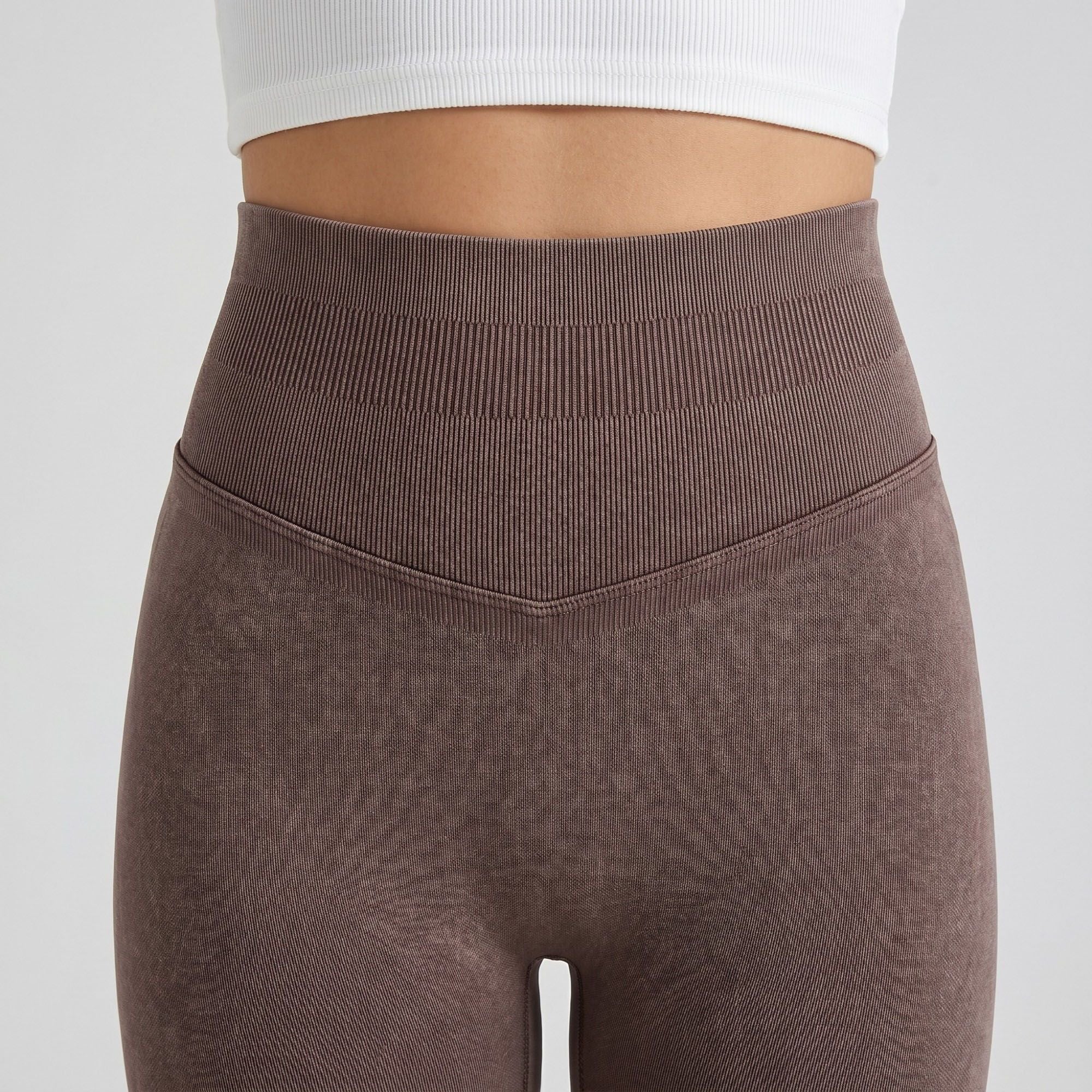 Anna-Kaci Women's High Waist Seamless Leggings with Ribbed Waistband and Contour Detail