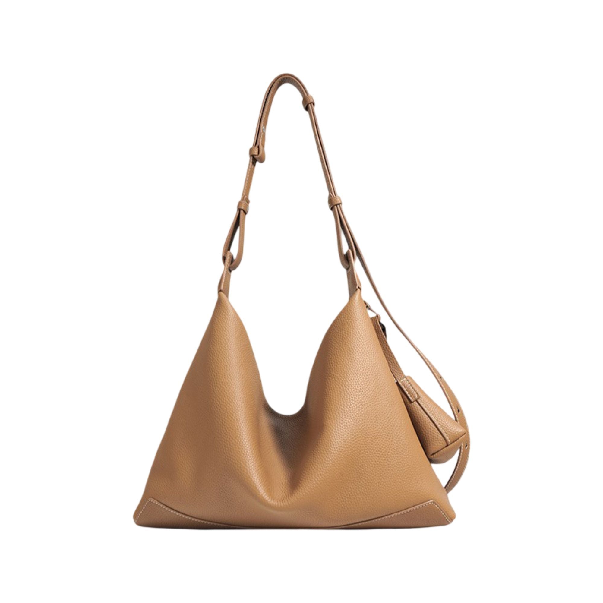 Slouchy Leather Hobo Shoulder Bag with Adjustable Strap Tassel Accent and Zip Closure