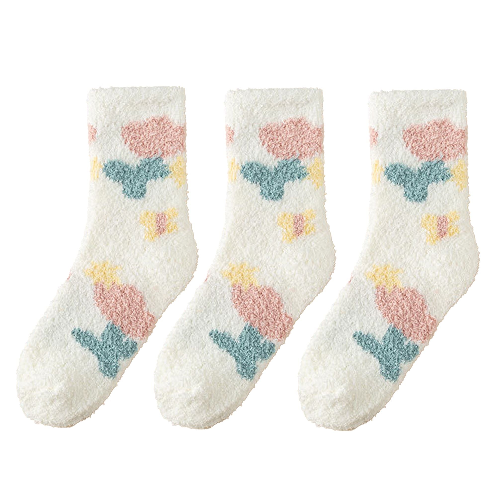 Anna-Kaci 3-Pair Fuzzy Floral Print Lounge Socks with Soft Texture and Cozy Fit