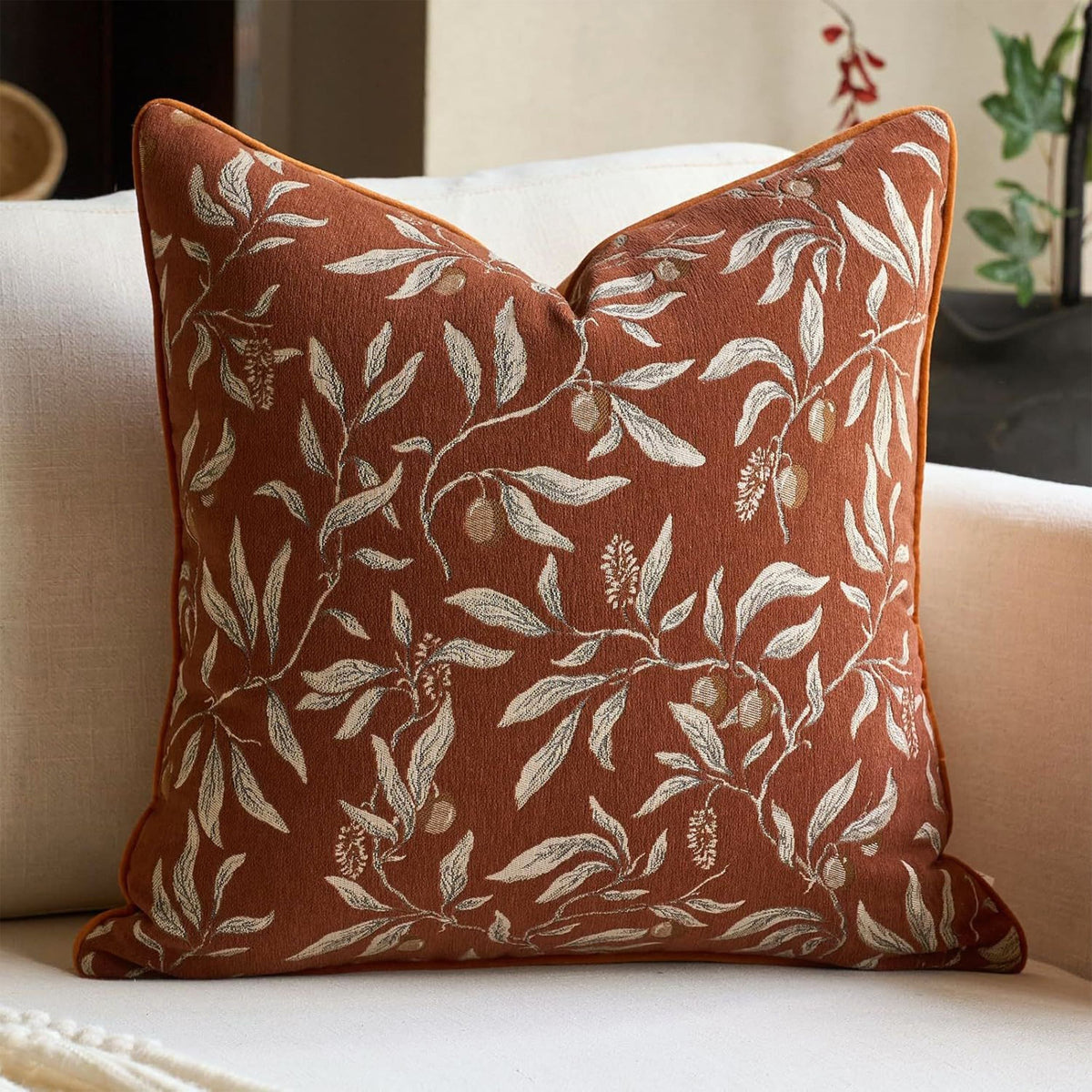 2 Pack Botanical Leaf Velvet Throw Pillow Covers 18 x 18 Inch with Piped Edges