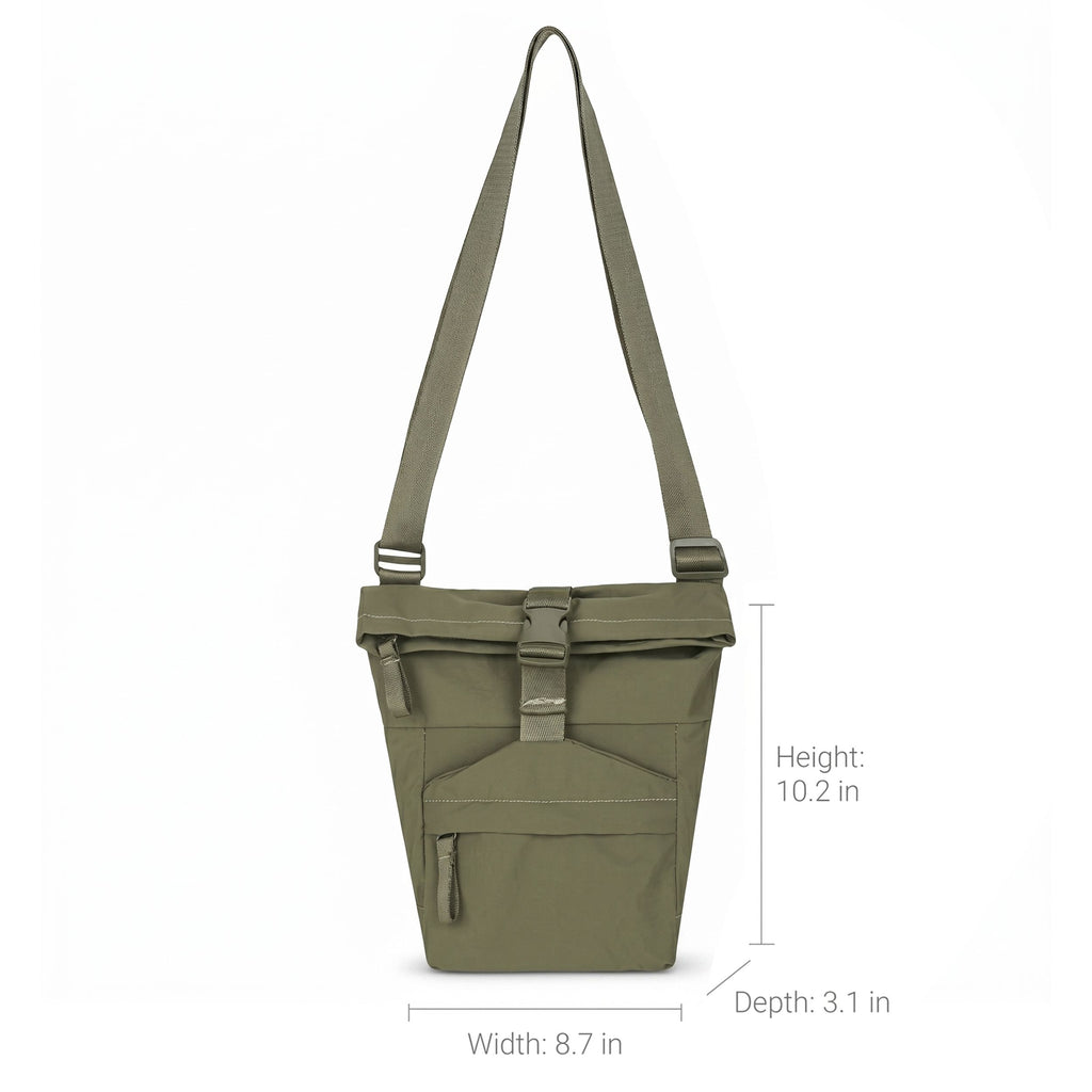 Water Resistant Nylon Crossbody Bucket Bag Adjustable Strap Multi Pocket Everyday Travel Bag