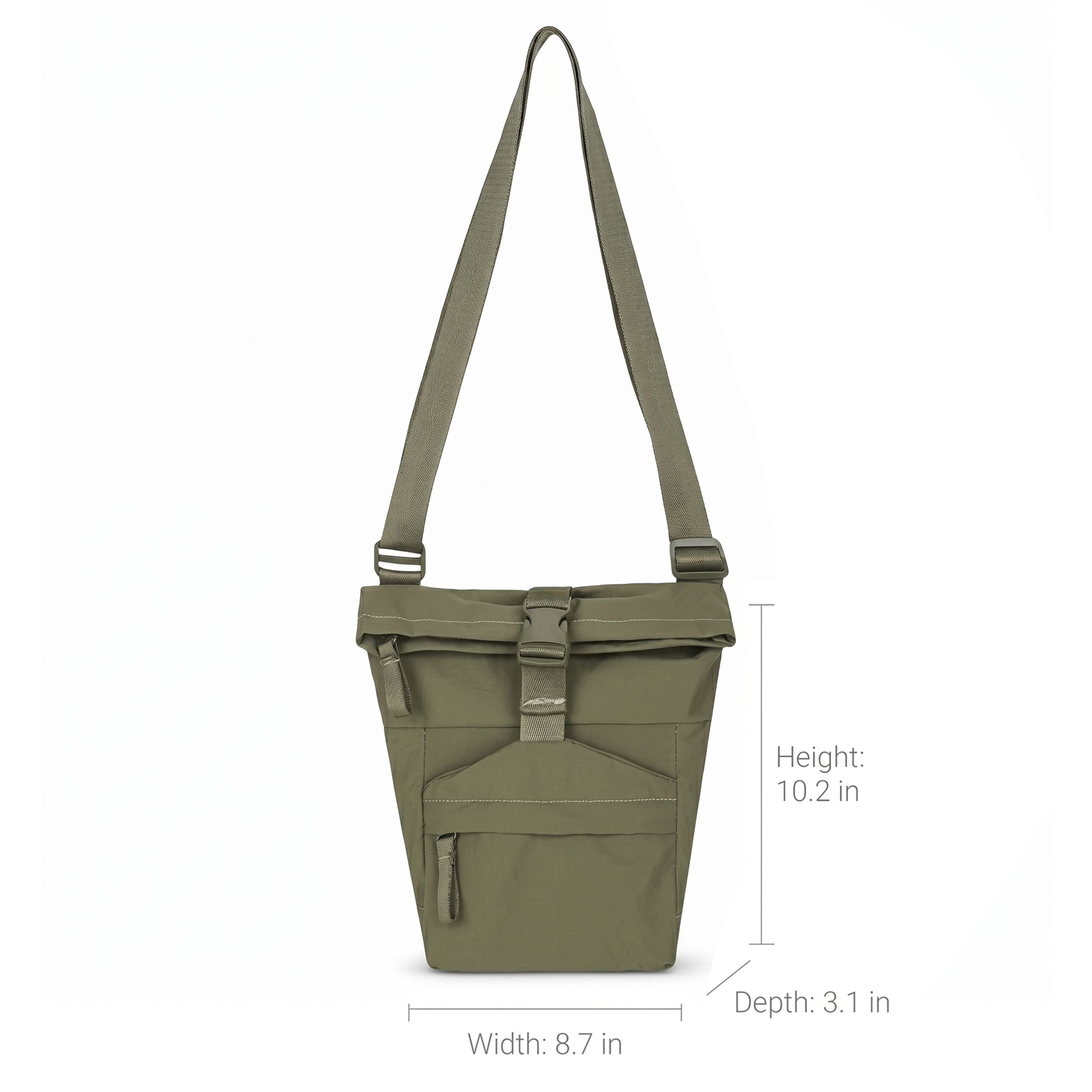 Water Resistant Nylon Crossbody Bucket Bag Adjustable Strap Multi Pocket Everyday Travel Bag