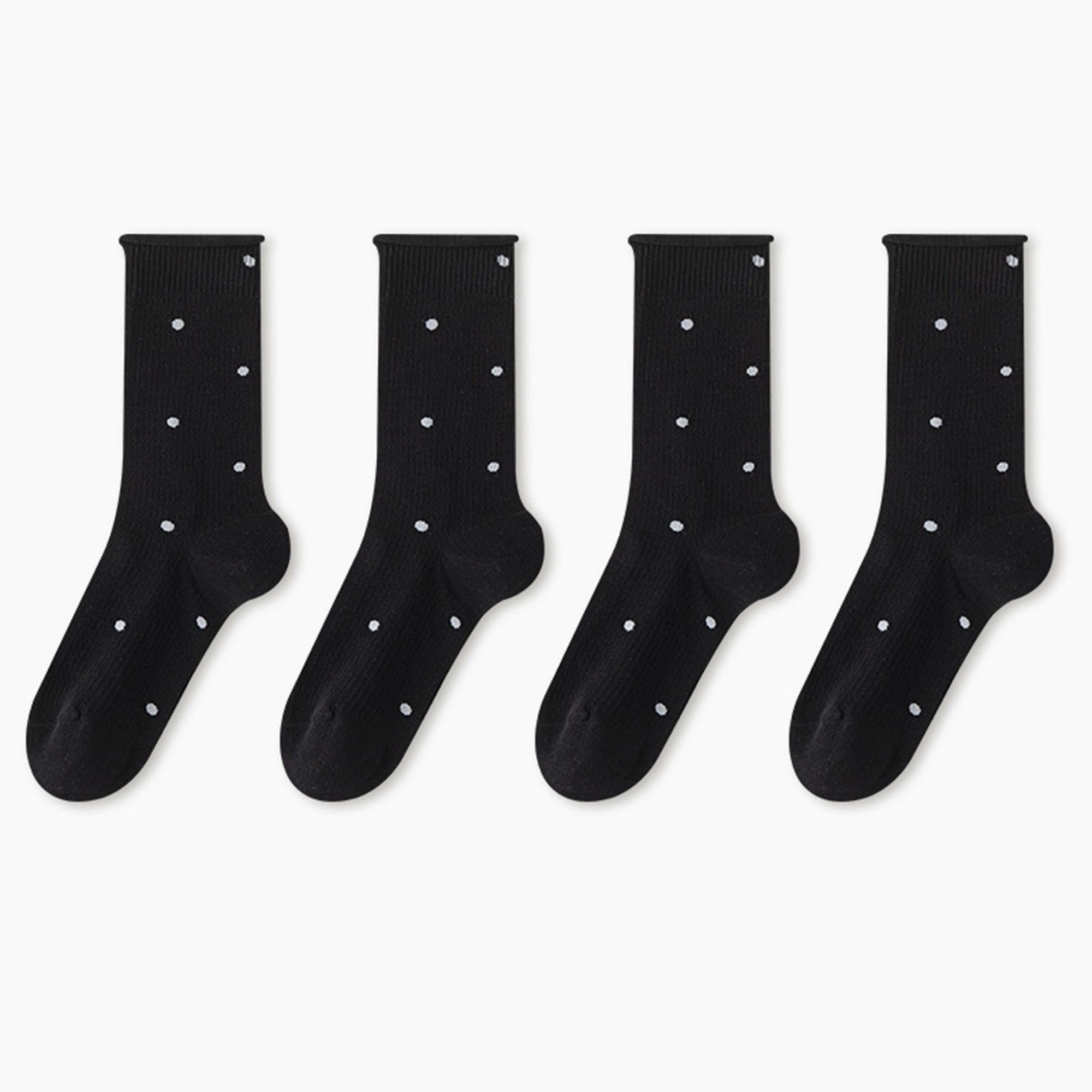Anna-Kaci 4-Pair Lightweight Mesh Polka Dot Crew Socks with High-Stretch Cuffs