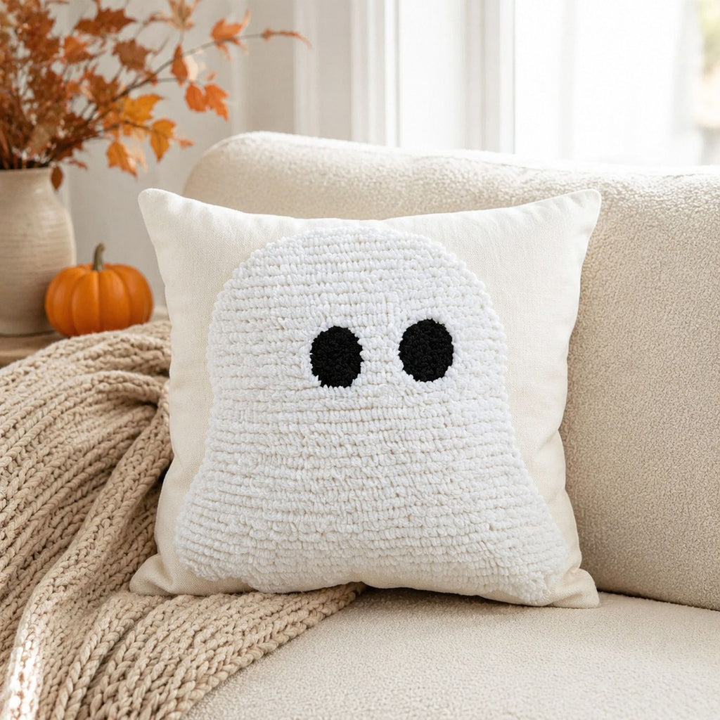 Halloween Tufted Ghost Throw Pillow Cover for Couch Bed and Chair