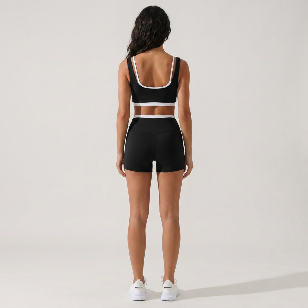 Padded Contrast Trim Sports Bra Tank Top Square Neck Workout Yoga Crop Top