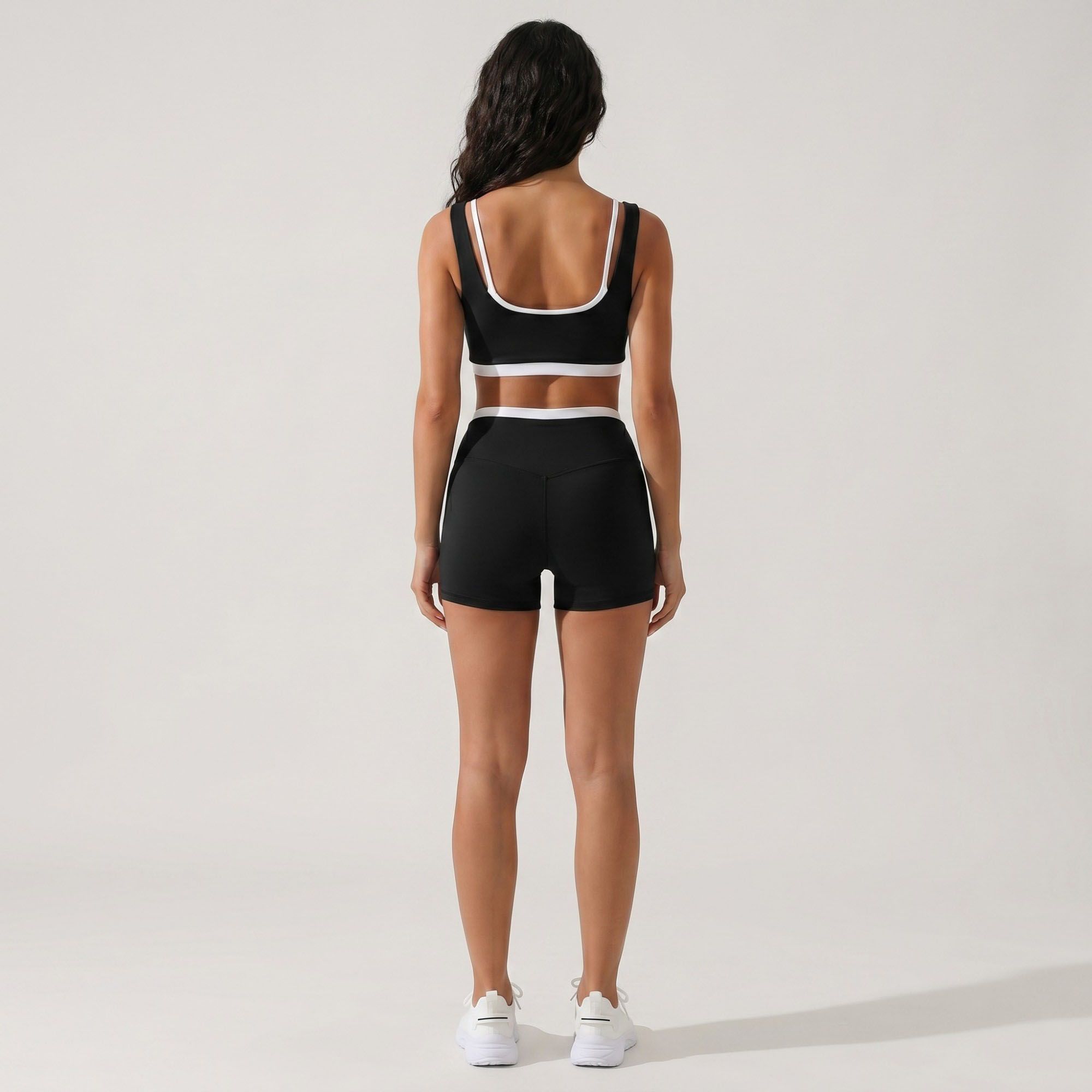 Padded Contrast Trim Sports Bra Tank Top Square Neck Workout Yoga Crop Top