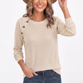 Waffle Knit Button Shoulder Raglan Long Sleeve Top