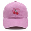 Washed Cotton Baseball Cap Cherry Bow Embroidered Adjustable Dad Hat
